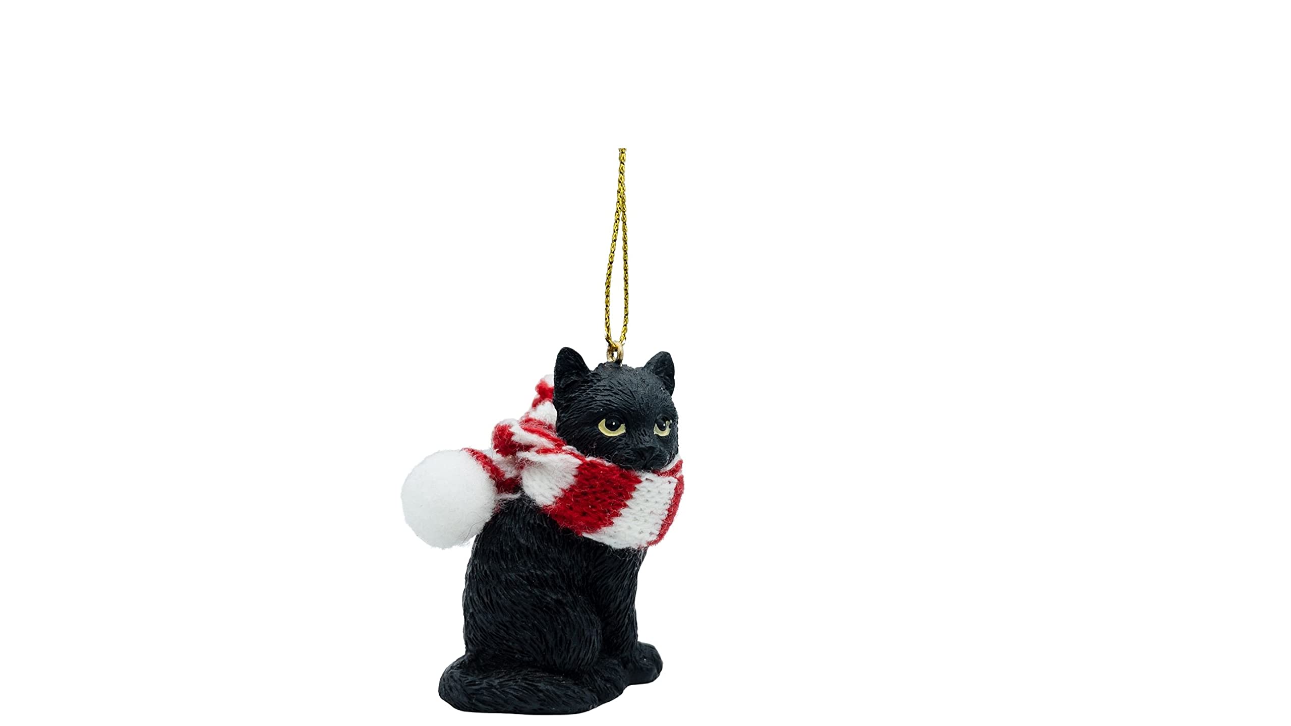 Black Longhair Tabby Cat Christmas Tree Ornament with Candy Cane Scarf - Handmade Holiday Decor for Cat Lovers, Perfect for Xmas Tree, Gift Exchange & Festive Home Decoration
