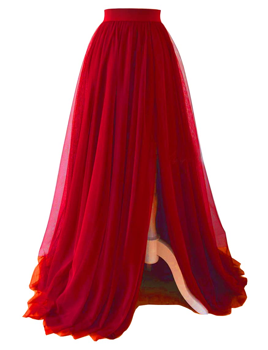 EllieHouse Women's Long Split Tulle Skirt for Prom, Evening Party & Special Occasions - Elegant Floor Length Ball Gown with High Slit - Perfect for Dances, Weddings & Formal Events