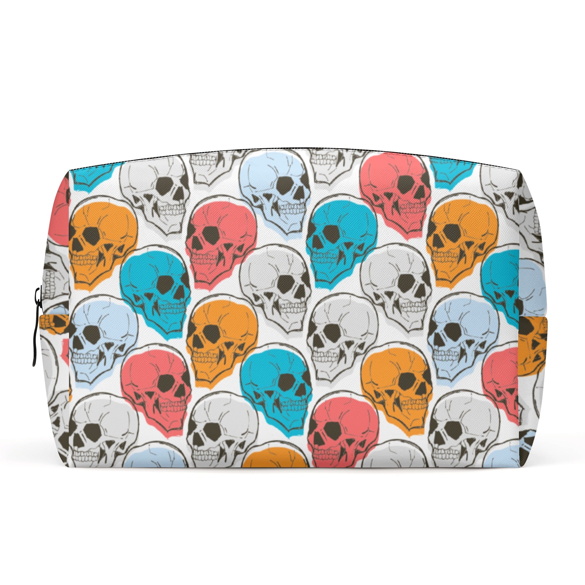 Stylish Skull Print Leather Makeup Bag for Women - Gothic Travel Cosmetic Pouch, Perfect for Halloween, Parties & Everyday Use