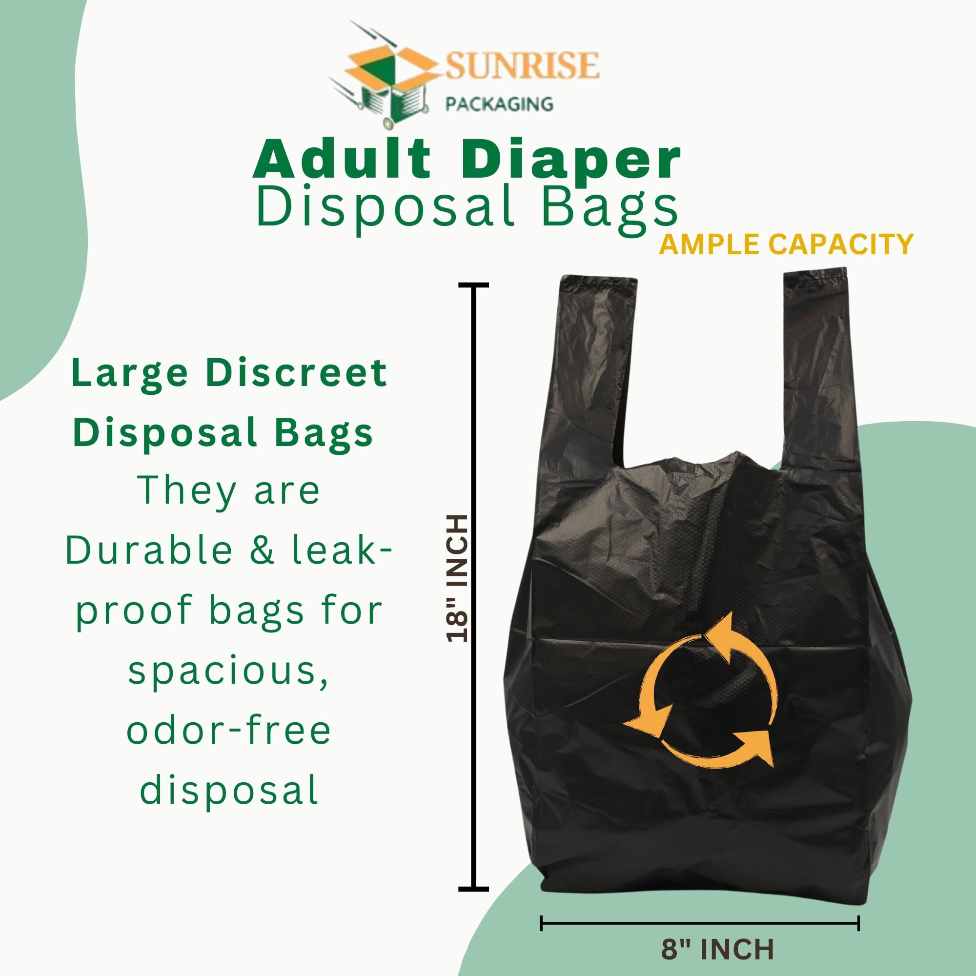 Large Black Incontinence Nappy Bags - 100 Count Adult Diaper Disposal Bags for Odor-Free Disposal | Discreet & Hygienic Waste Management for Home, Travel & Healthcare Use