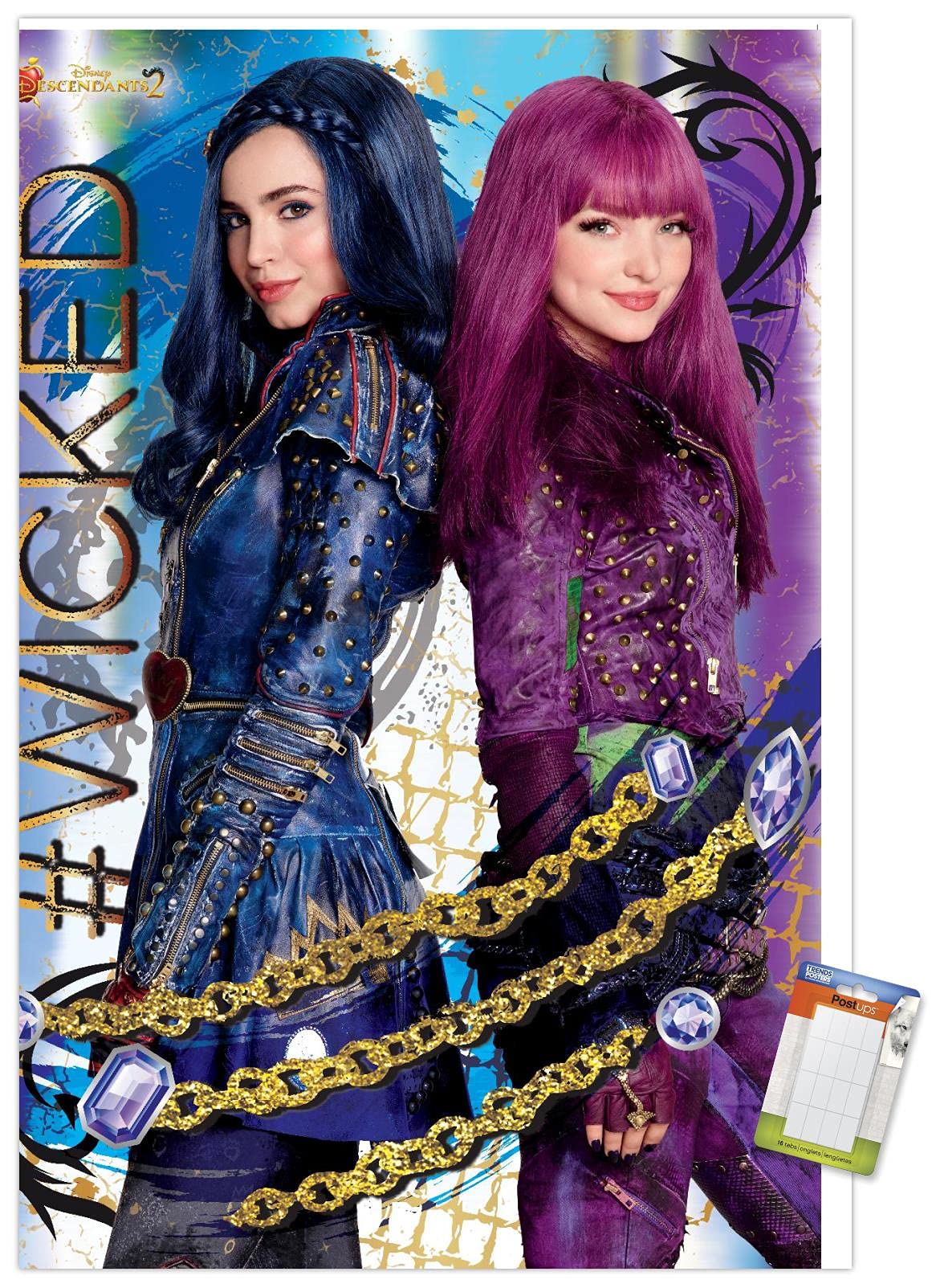 Disney Descendants 2 Wicked Wall Poster 22.375x34 Inches - Premium Movie Poster & Mount Bundle for Kids Room Decor, Teen Bedroom, Disney Fan Collection