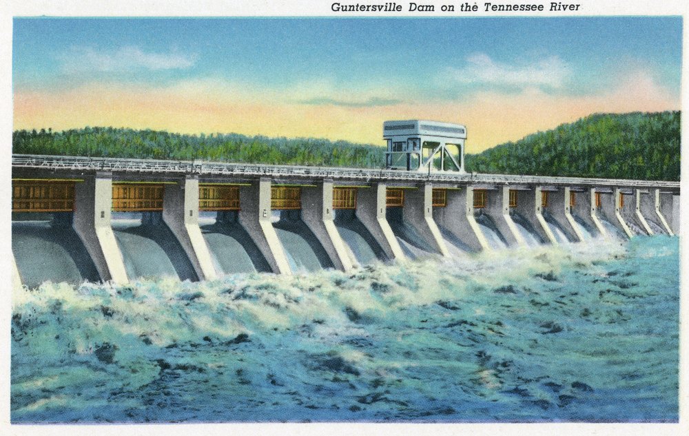 Alabama Guntersville Dam on Tennessee River - 12x18 Wall Art Poster for Home & Office Decor | Scenic Landscape Print for Living Room, Bedroom, or Office