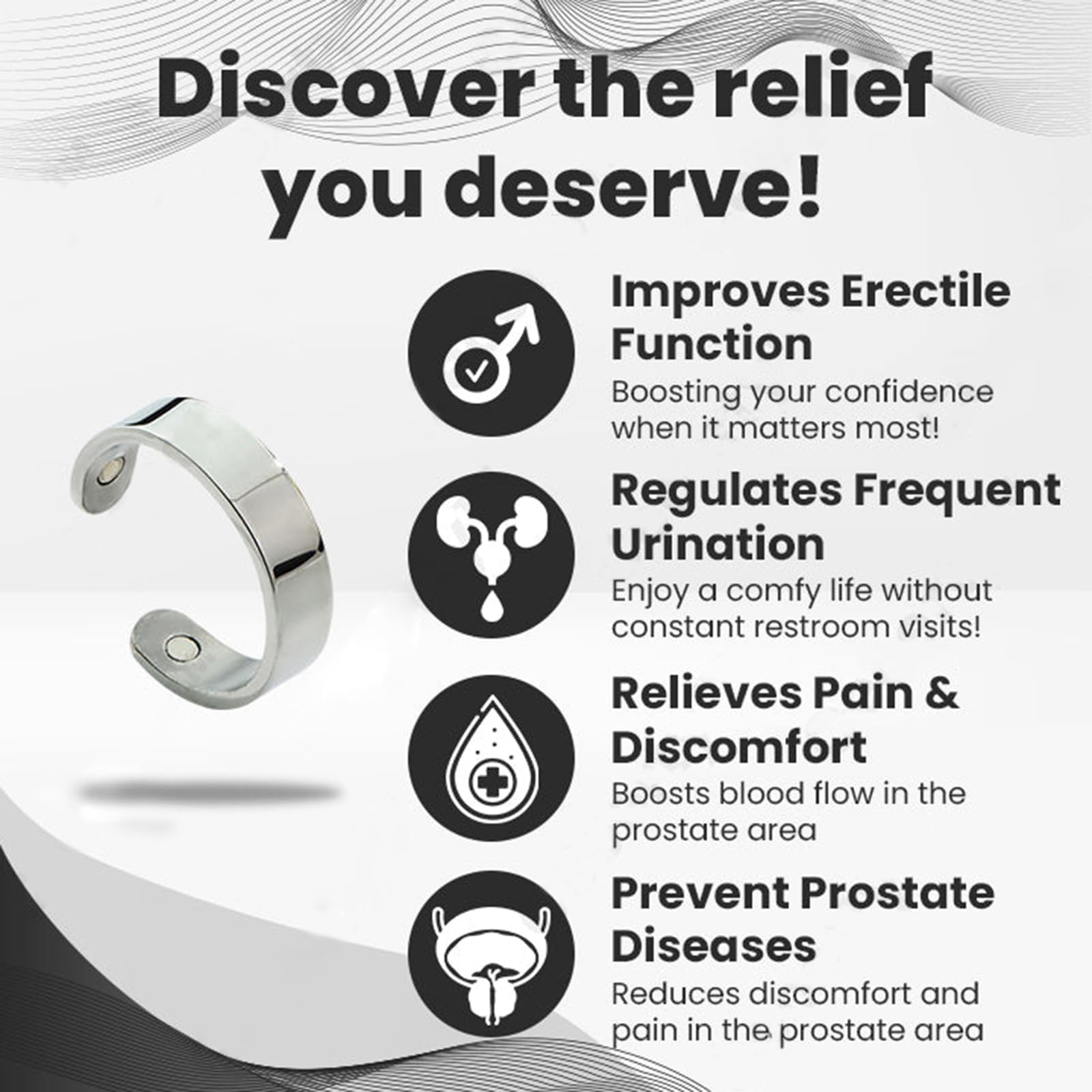 Histone CopperMag Prostate Therapy Ring for Men - Magnetic Copper Ring for Prostate Health & Wellness - Sporty Black Copper Magnetic Ring for Fingers & Thumb - Perfect for Sports, Gym & Daily Wear