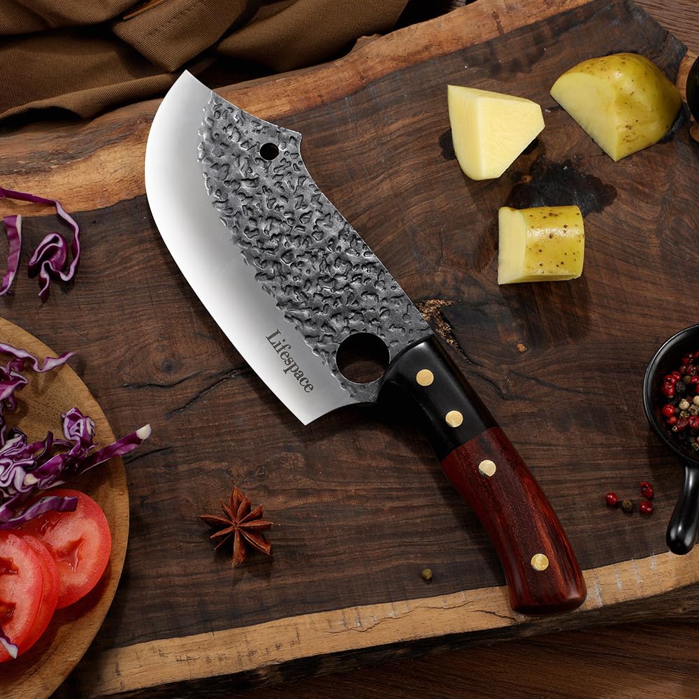 Premium 3-Piece Chef Cleaver Knife Set with Genuine Leather Sheaths - Professional Kitchen Knives for Meat, Vegetables & Herbs - Perfect Gift for Chefs & Cooking Enthusiasts