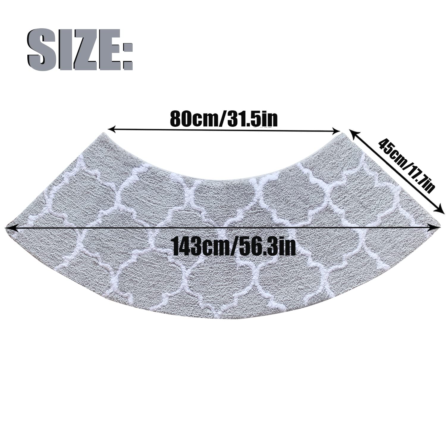 Modern Grey Geometric Curved Bath Rug - 18x56 Inch Round Non-Slip Shower Mat, Machine Washable for Bathroom, Spa & Home Decor