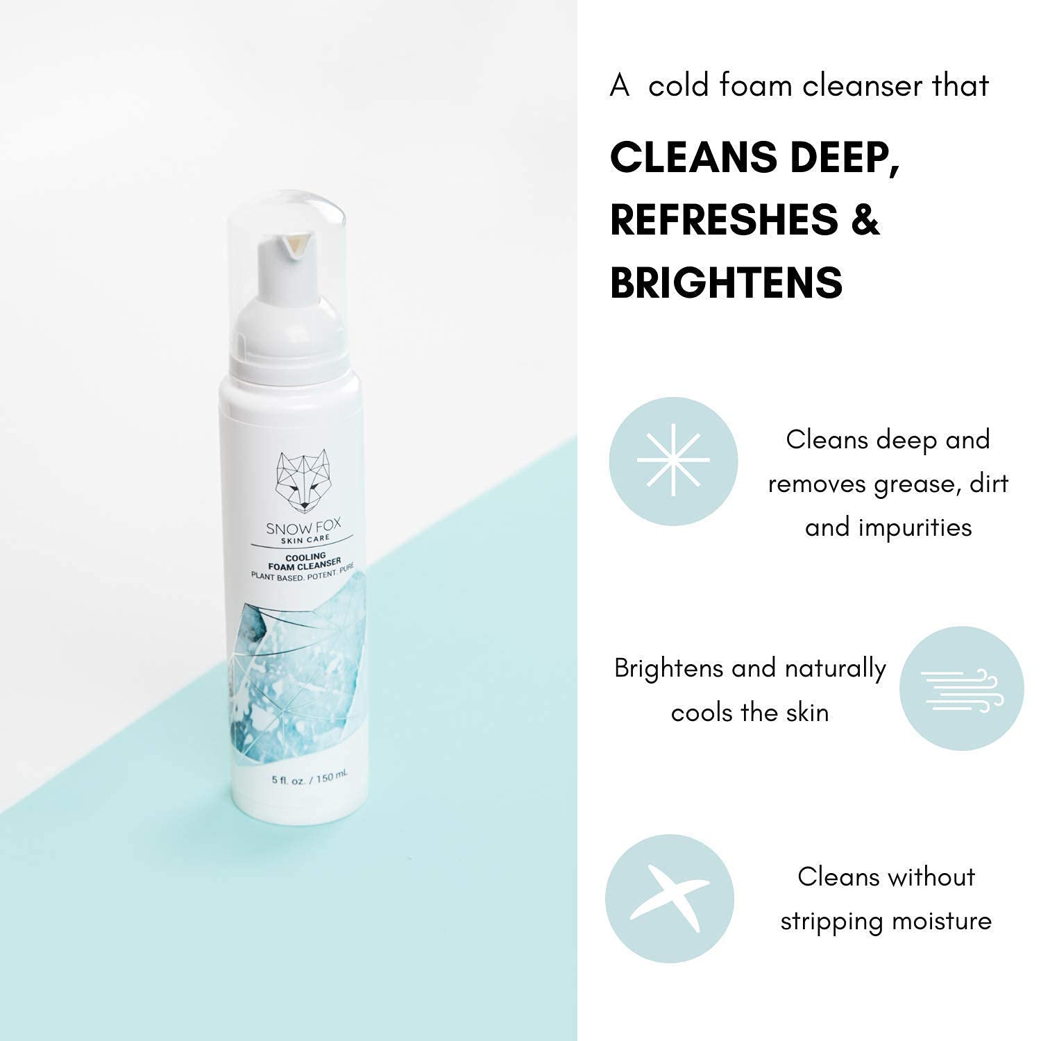 Snow Fox Cooling Foam Cleanser with Organic Aloe Vera Juice - 150ml Hydrating Face Wash for Sensitive Skin | Perfect for Summer Skincare & Post-Workout Refreshment