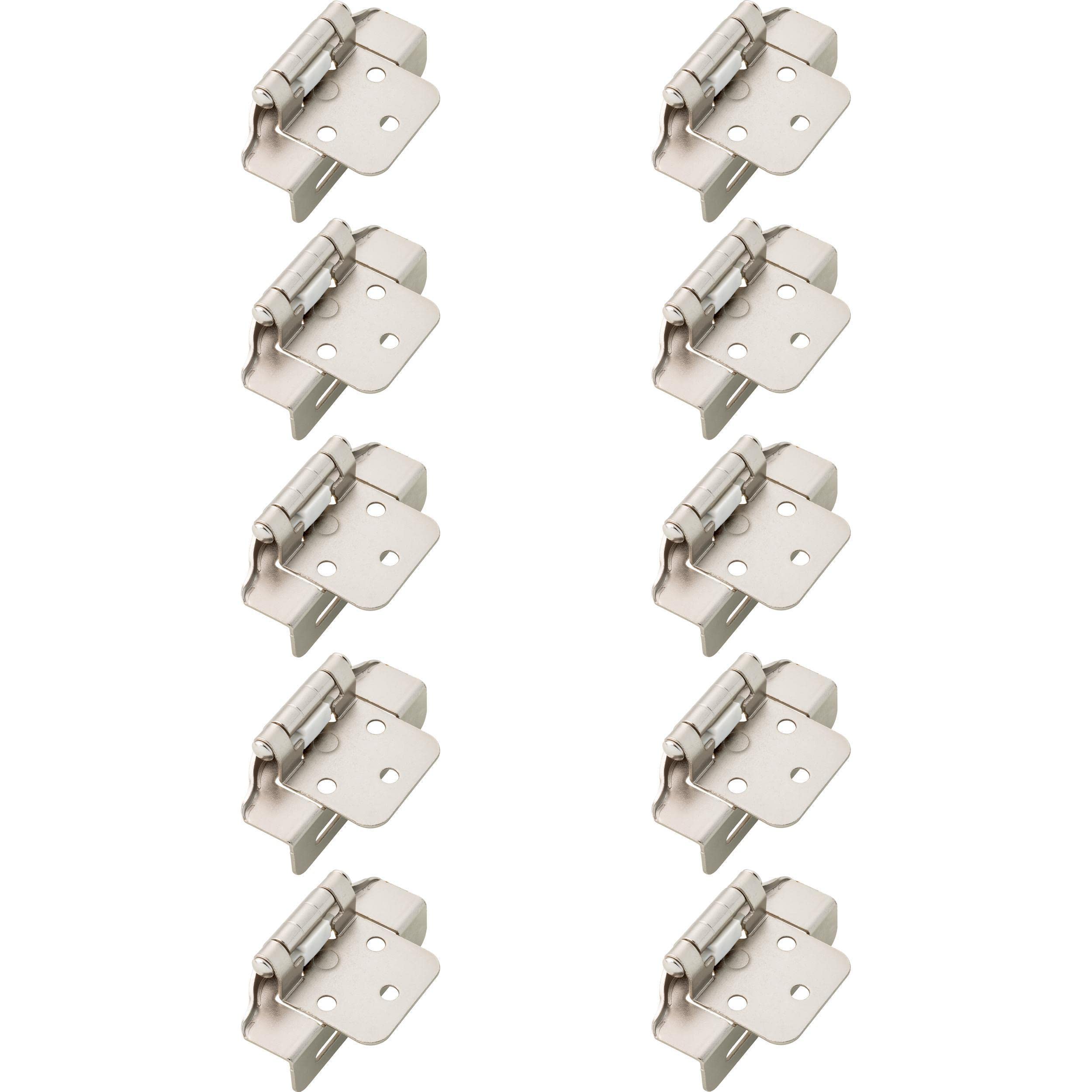 Franklin Brass 10-Pack Self-Closing Cabinet Hinges 1/2 Inch Semi-Wrap Overlay - Satin Nickel Finish H01915K-SN-B for Kitchen Cabinets, Cupboards & Furniture (Perfect for Smooth Door Closing & Space Saving)