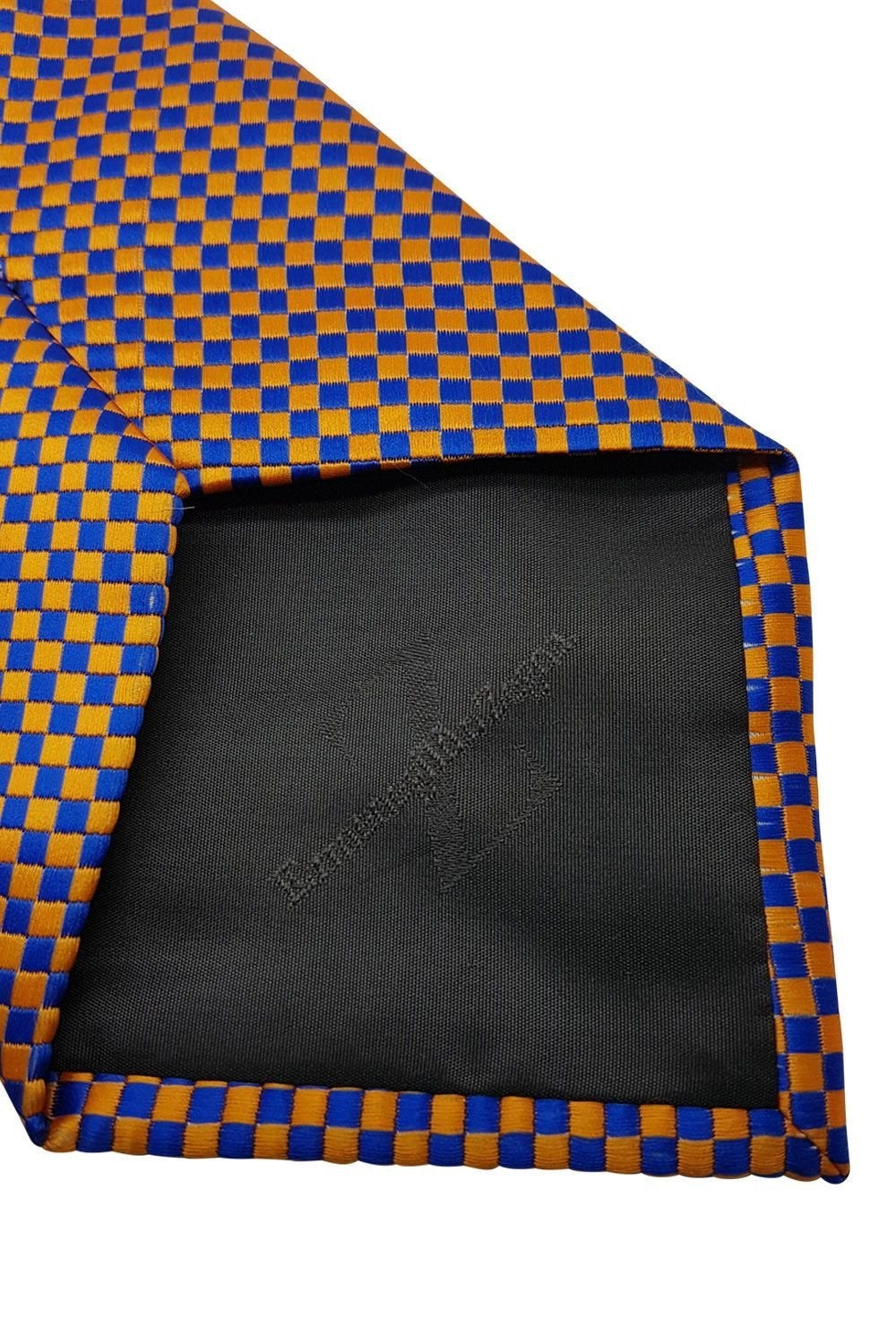 ERMENEGILDO ZEGNA 100% Silk Blue & Orange Checked Necktie - Premium Luxury Tie for Business, Wedding & Formal Occasions