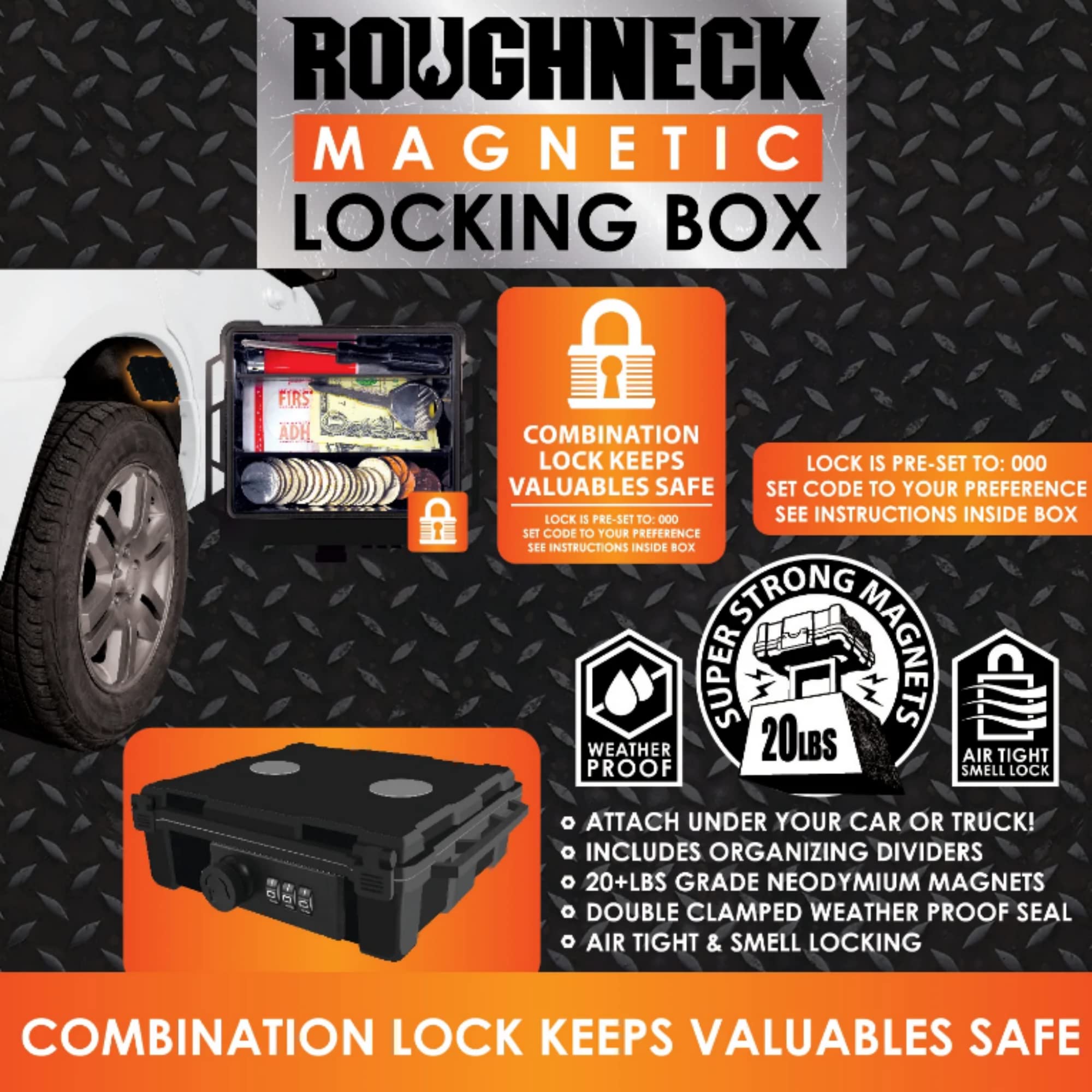 Waterproof Magnetic Locking Storage Box with Inner Dividers - Hide-A-Key Magnet Mount Box, Black, Medium | Secure Outdoor & Indoor Storage for Tools, Keys & Valuables