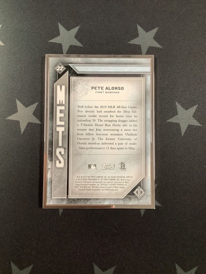 2019 Topps Transcendent Collection Pete Alonso #22/100 Rookie Card - New York Mets Baseball Memorabilia for Collectors & Fans