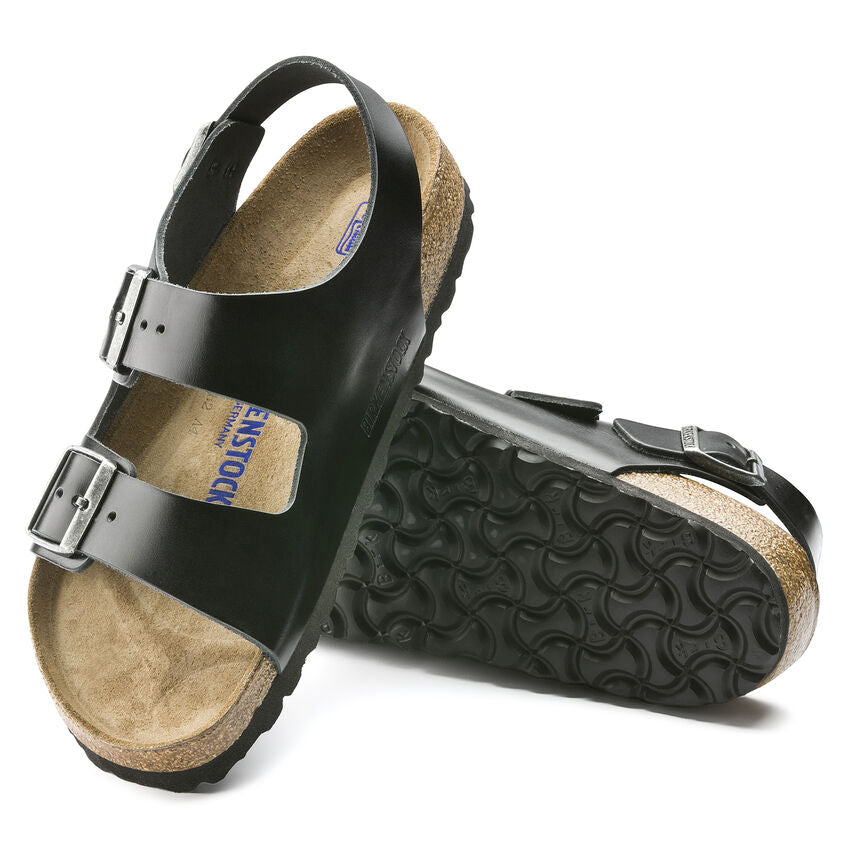 Birkenstock Milano Smooth Leather Soft Footbed Sandals for Women - Comfortable Walking Shoes in Amalfi Black | Perfect for Beach, Vacation & Everyday Wear