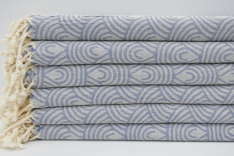 Premium Blue Waves 100% Cotton Bath Towel Set - Soft, Absorbent & Quick-Drying for Beach, Pool & Spa Use
