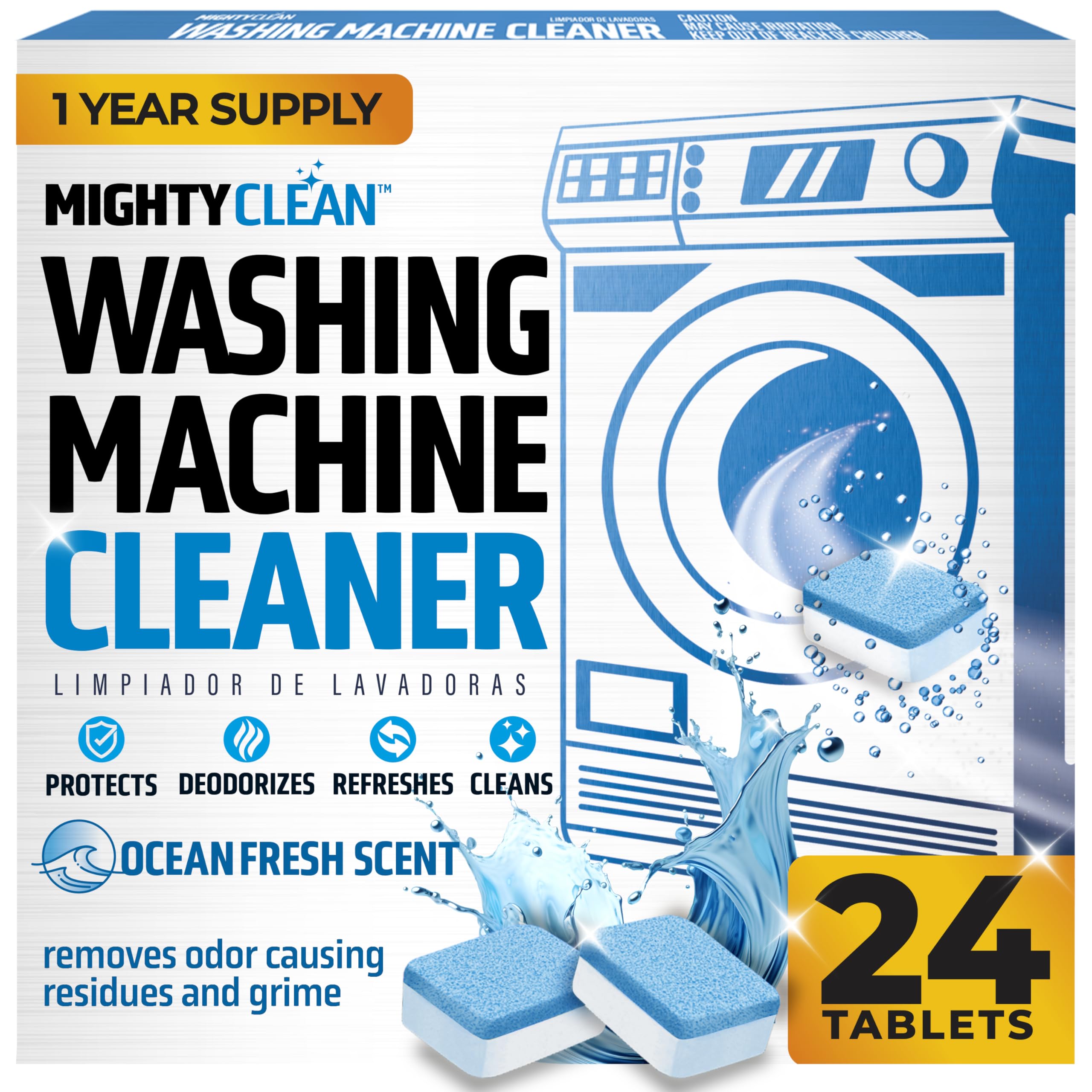 24 Pack Washing Machine Cleaner Tablets - 1 Year Supply, Septic Safe & HE Compatible Washer Cleaner for All Machines | Deep Clean & Deodorize for Fresh Laundry
