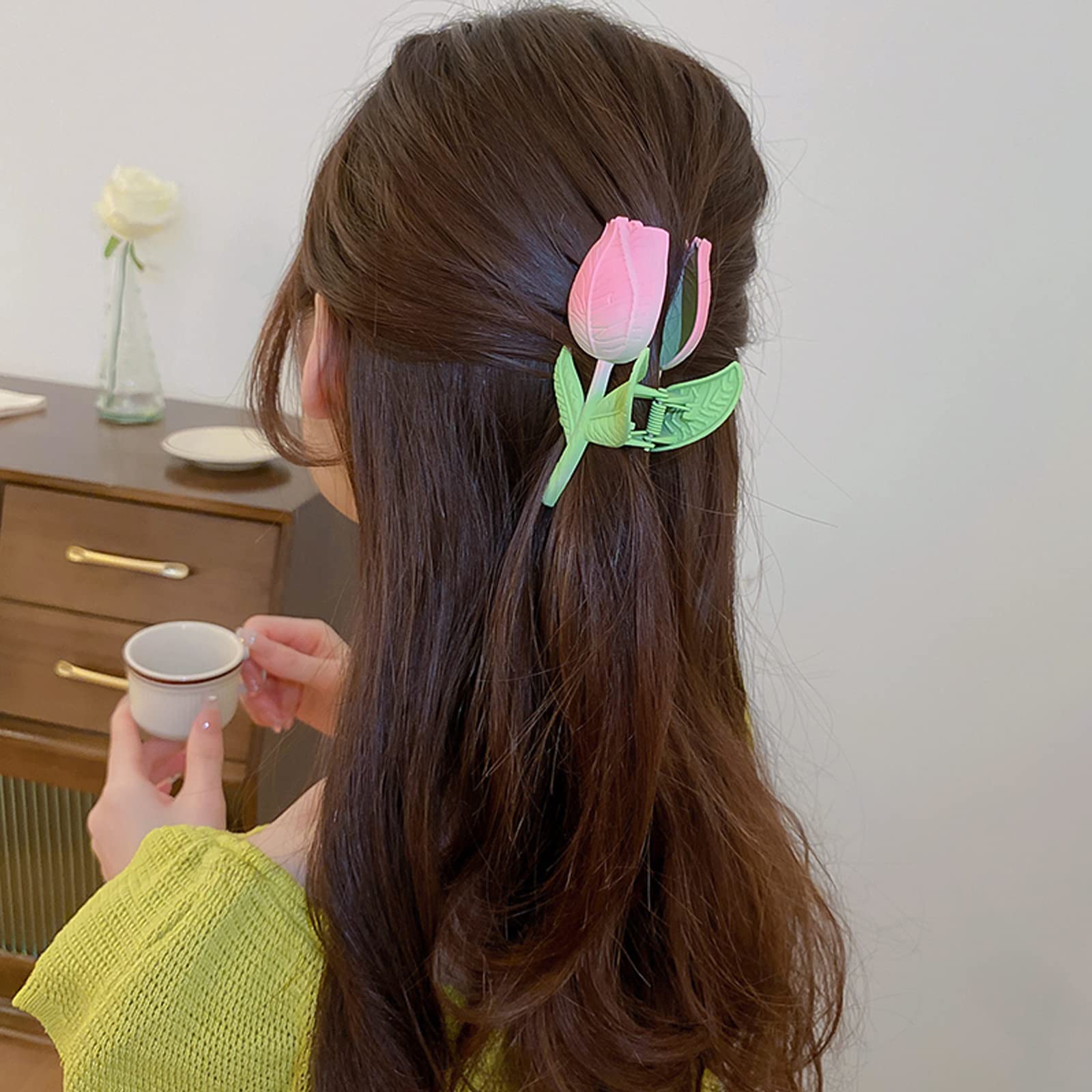 Non-Slip Large Hair Claw Clip for Women - 2PCS Sunflower & Tulip Style Strong Hold Jaw Clips for Thick Hair - Perfect for Ponytails, Buns and Everyday Hairstyles