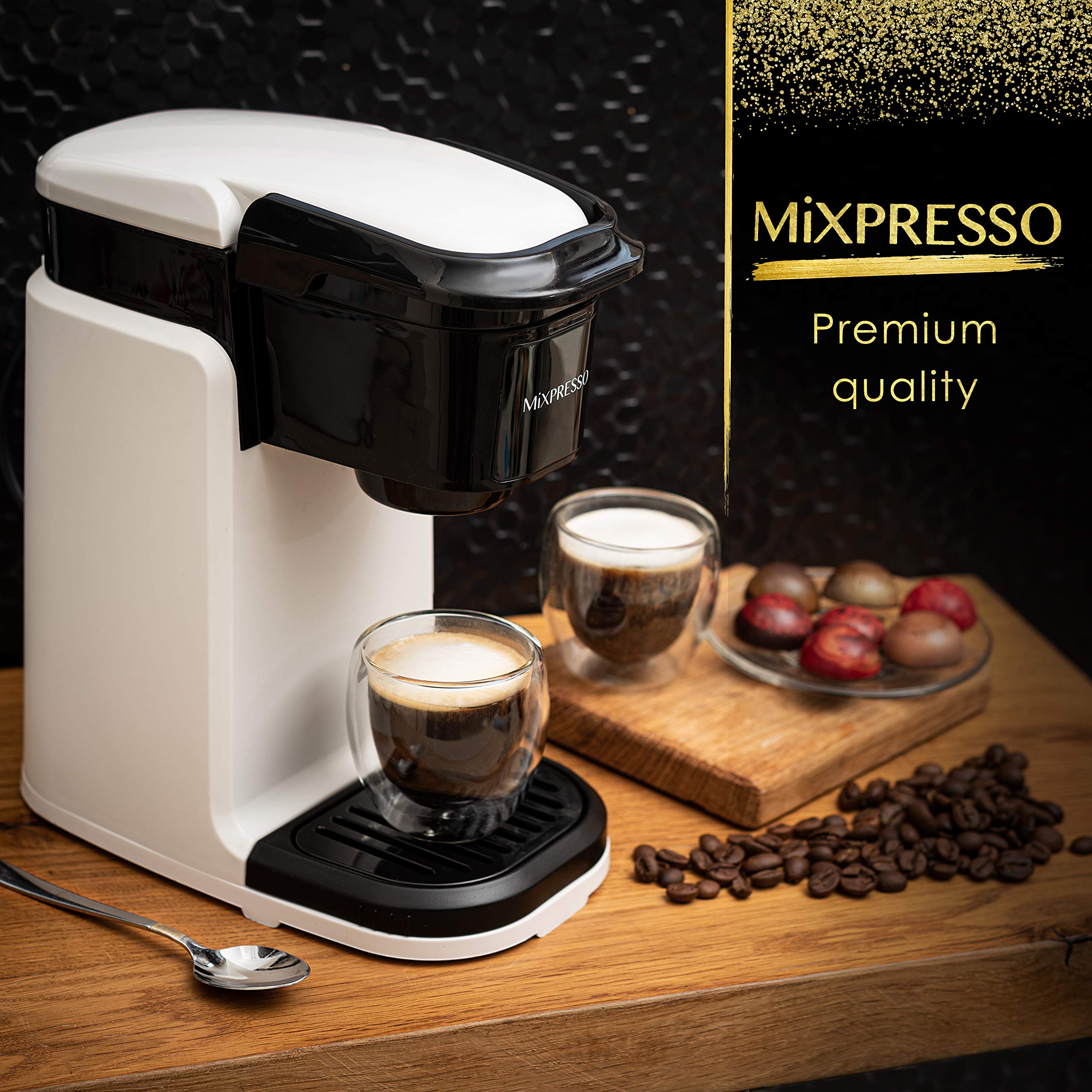 Mixpresso Single Serve Coffee Maker - 12oz Personal Coffee Brewer with Quick Brew Technology & One-Touch Function, Compatible with Single-Cup Pods - Perfect for Home, Office, or Travel Use