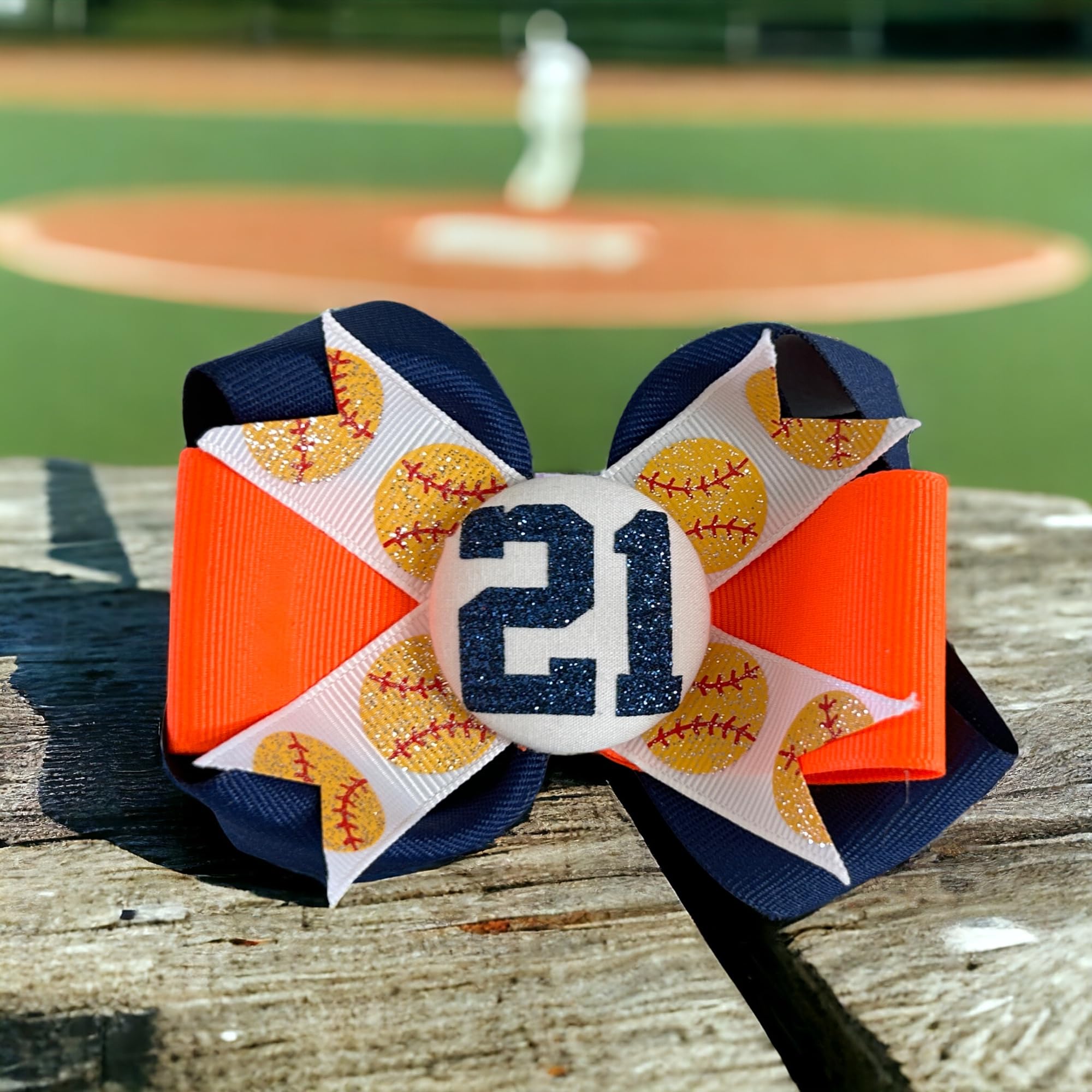 Black and Neon Orange Baseball Glitter Hair Bow Clip for Girls - Softball Accessories, Cheerleading, Team Spirit, Game Day Outfits