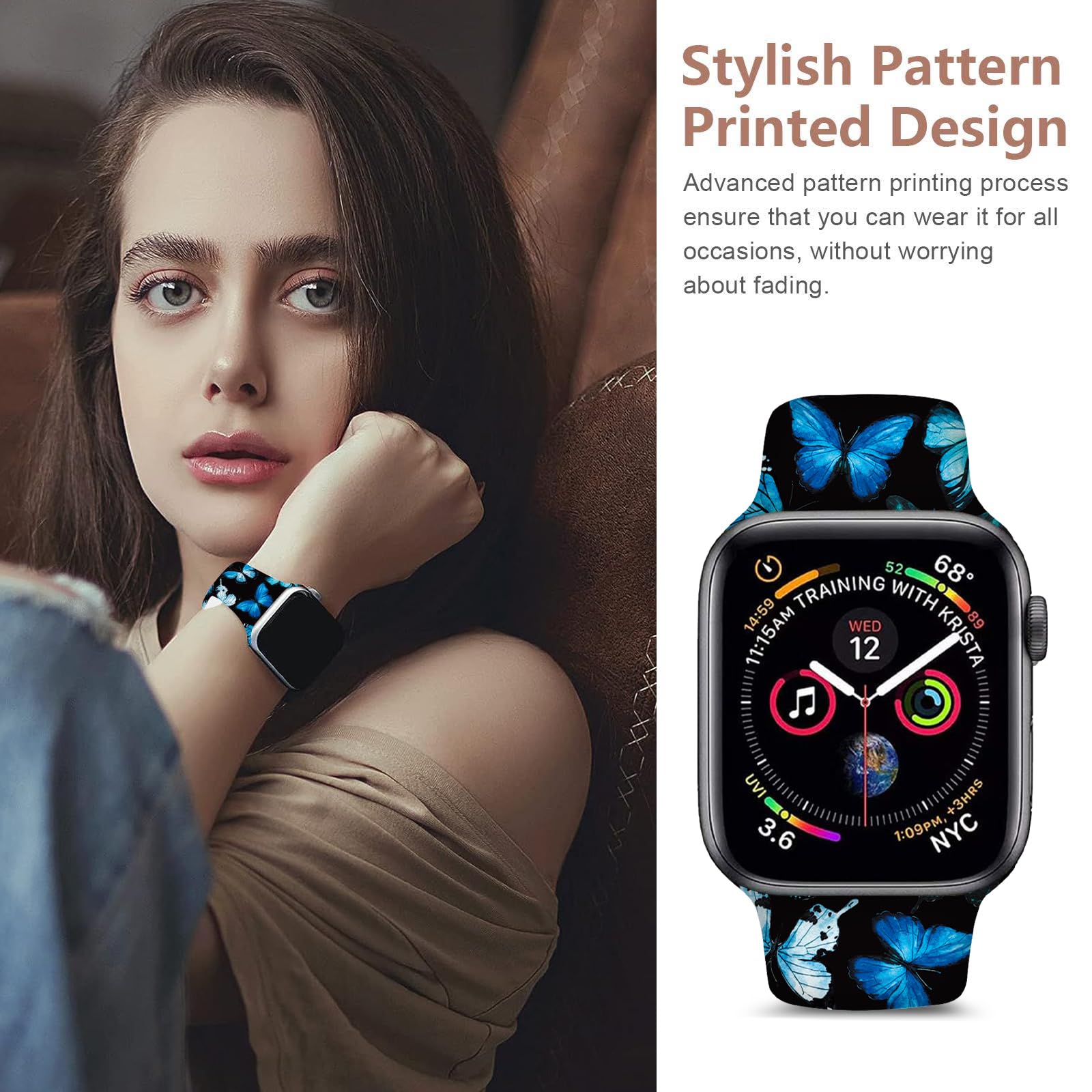 Fashionable Soft Silicone Watch Bands for Apple Watch 38mm 40mm 41mm - Adjustable Replacement Straps Compatible with iWatch Series 7/6/5/4/3/2/1/SE - Perfect for Women & Girls' Workouts, Running & Daily Wear