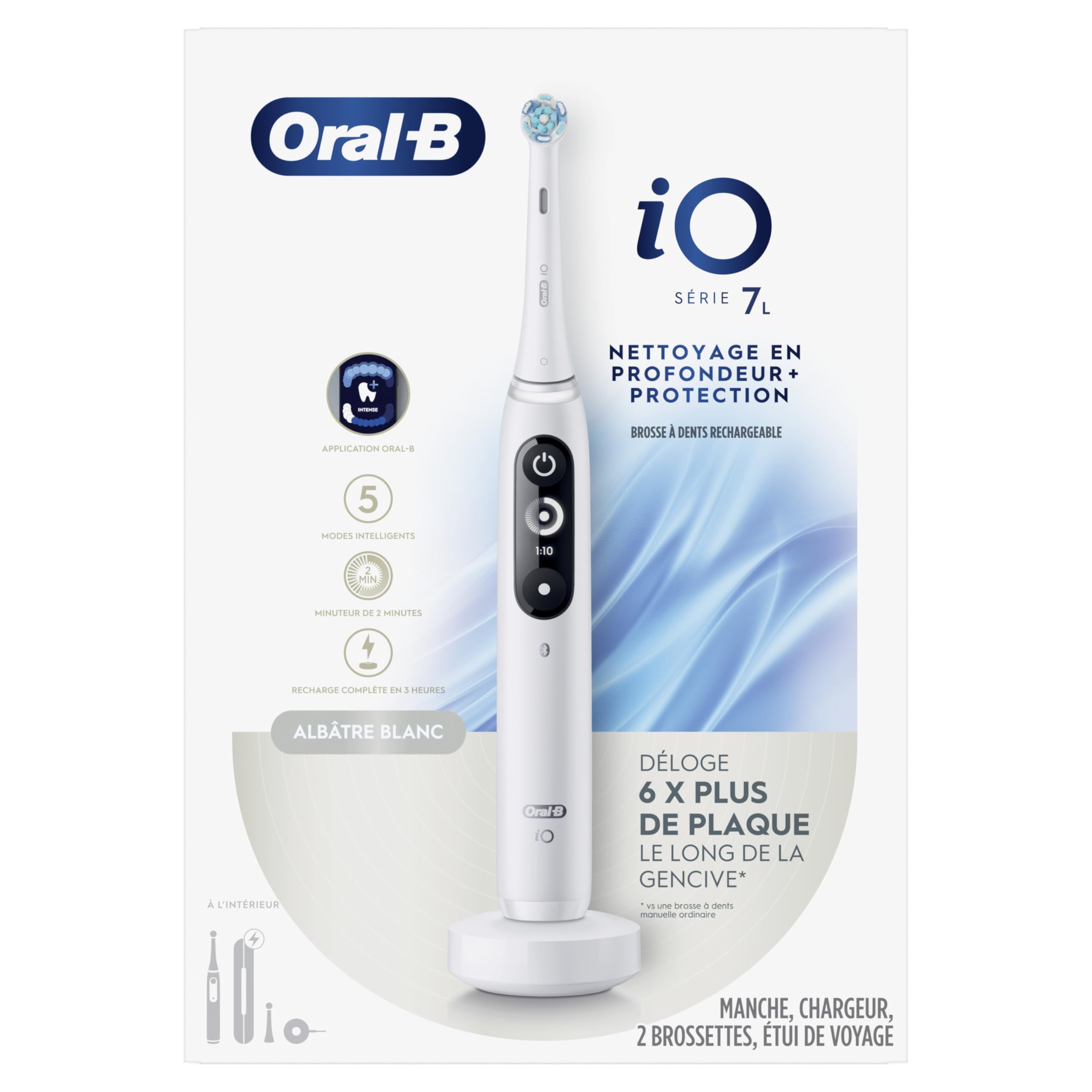 Oral-B iO Series 7L Electric Toothbrush - Rechargeable Power Toothbrush with 2 Brush Heads, Pressure Sensor & Travel Case | Amazon Exclusive White | Perfect for Travel & Daily Oral Care