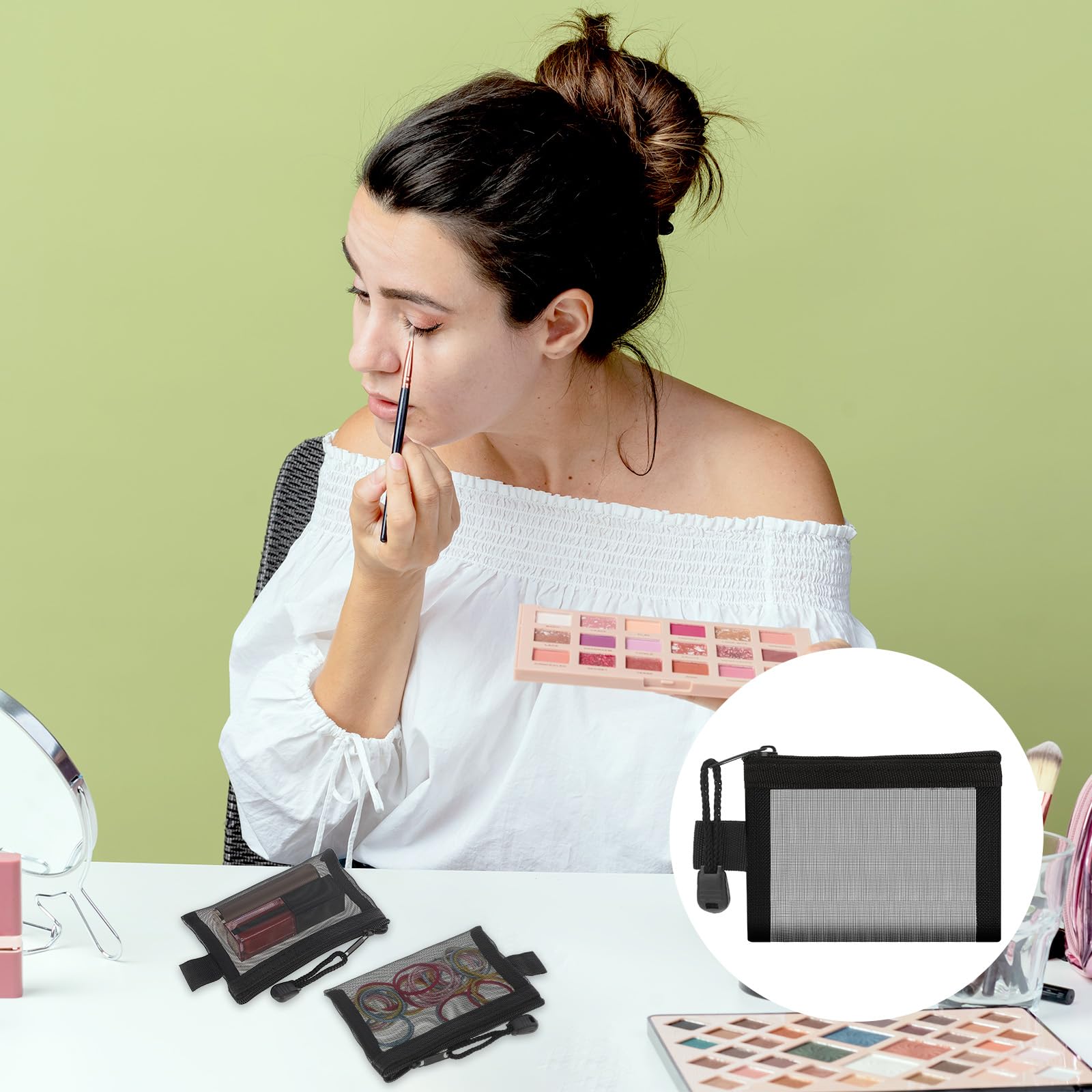 Mozeat 10-Pack Small Mesh Cosmetic Bags with Zipper - 3x4 Inch Mini Travel Makeup Organizer, Black Nylon Coin Purse & Storage Pouches with Key Holder - Perfect for Women's Travel, Home Organization & Daily Essentials