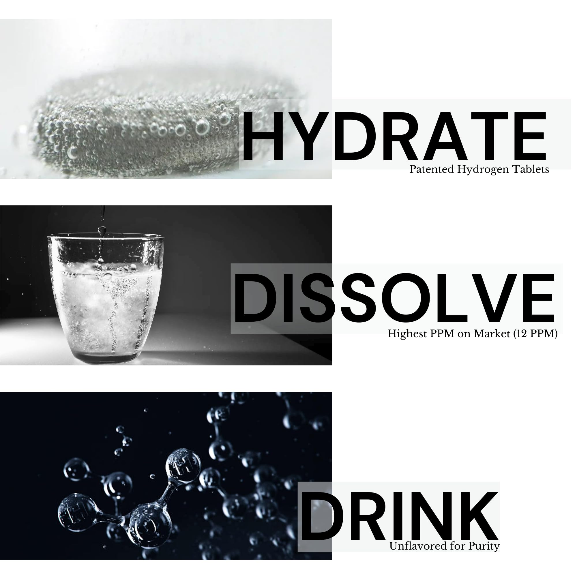 Hydrogen Water 60 Tablets - 12 PPM H2 Molecular Hydrogen for Enhanced Drinking Water, Boost Energy & Recovery