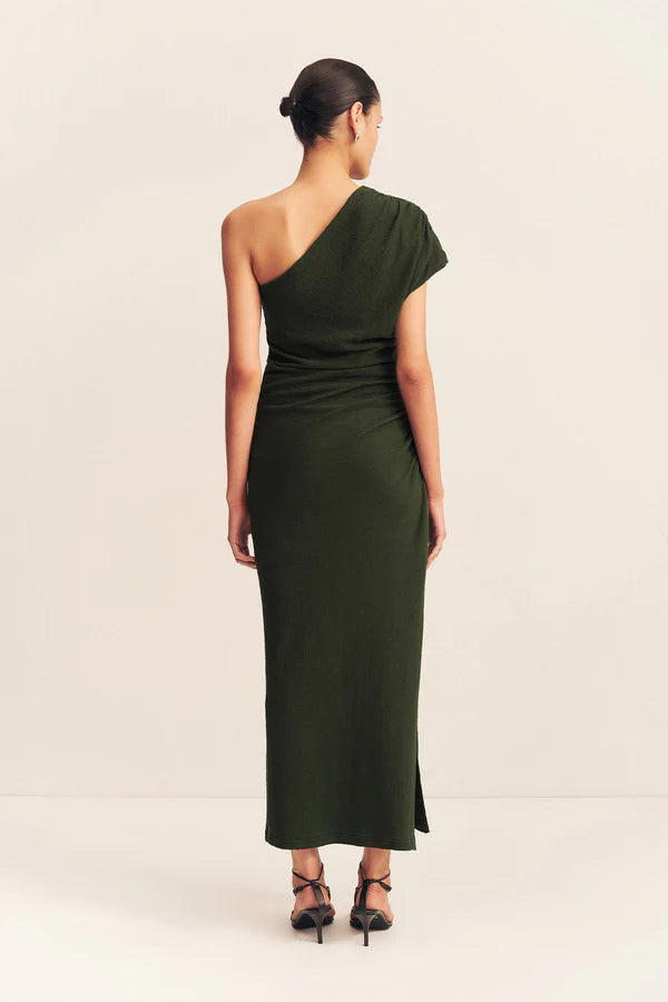 Beau Asymmetrical Midi Dress in Army Green - Women's Fashion A-Line Flowy Dress for Casual Outings, Date Nights & Special Occasions