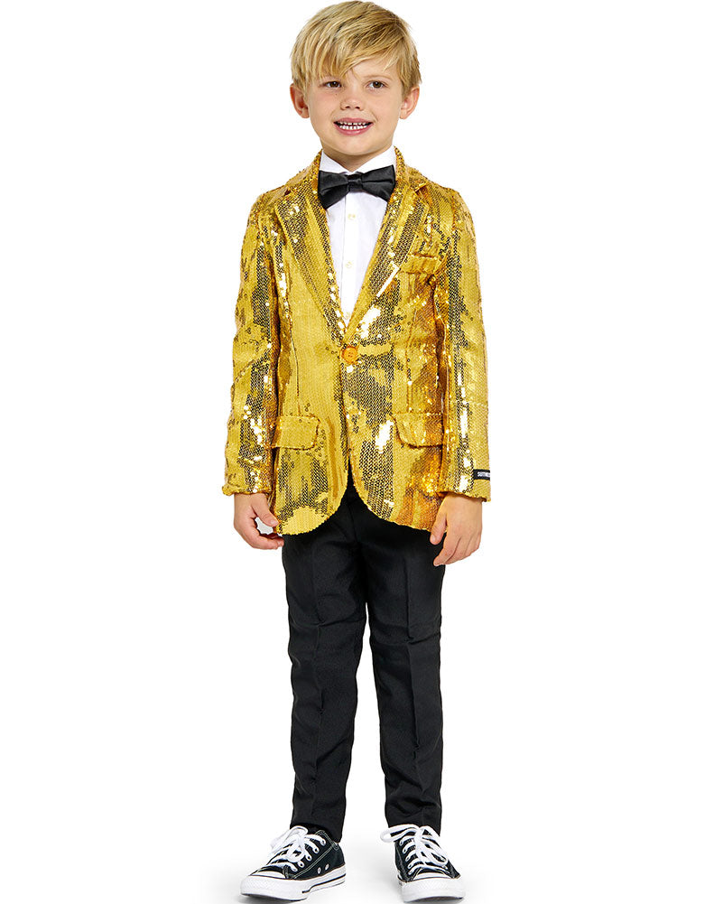 Vintage 70s Gold Sequin Jacket for Boys - Retro Disco Party Costume & Dance Performance Outfit