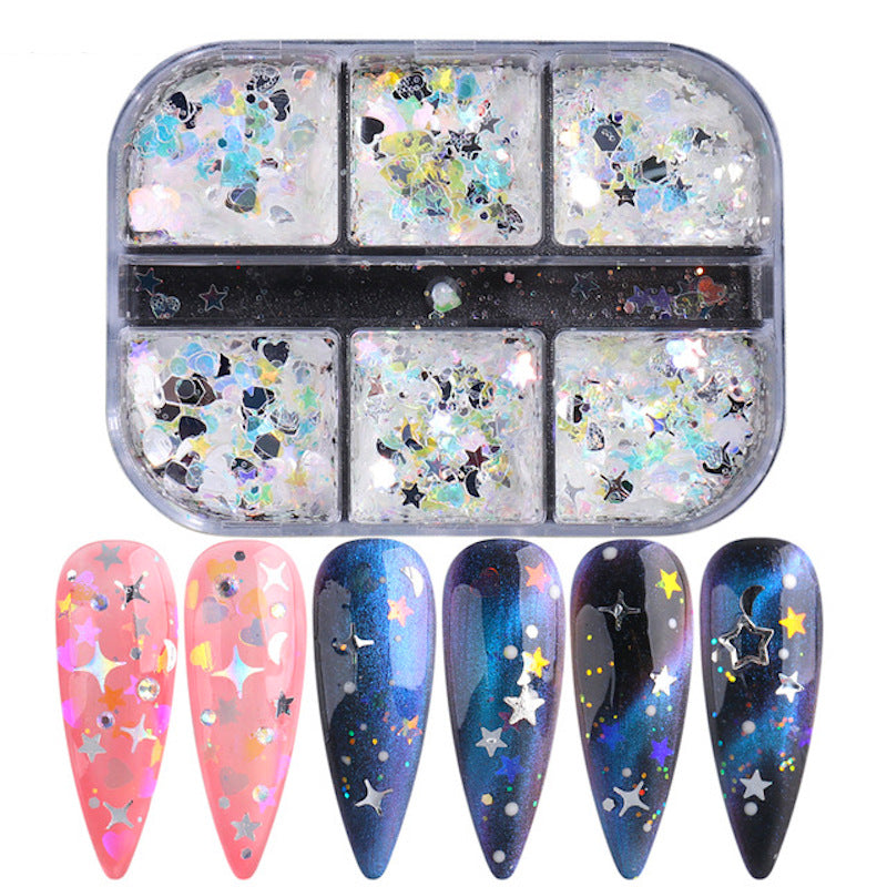 Ultra Thin Sequins Glitters for Nail Art - 6 Grid Tray Set for DIY Manicure, Acrylic Nails, Gel Polish & Salon Use - Perfect for Home, Party & Special Occasions