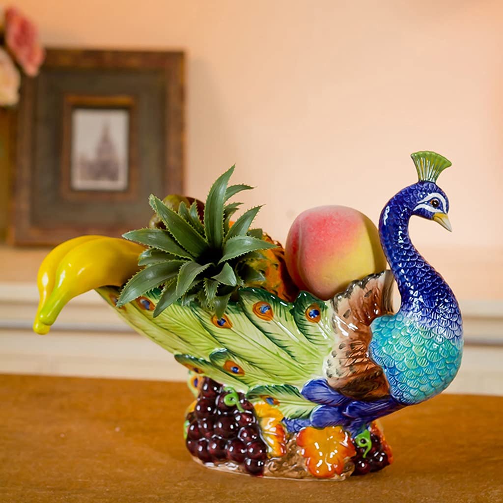 Peacock Ceramic Fruit Bowl - Large 37x26cm Blue Serving Tray for Table Centerpiece, Home Decor & Kitchen Dining - Perfect for Parties, Fruit Display & Decorative Tableware