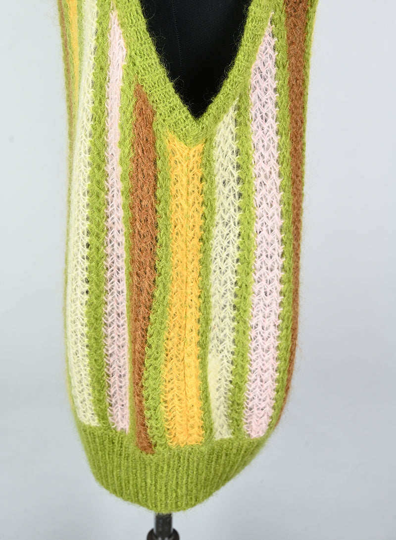 Miu Miu Green Striped Wool Gilet Size 40 - Women's Fashion Vest for Office & Casual Wear
