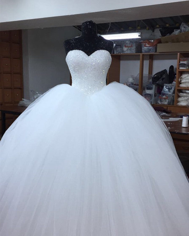 Sparkling Sweetheart Neckline Corset Ball Gown Wedding Dress with Tulle Skirt – Perfect for Bridal, Prom, and Formal Events
