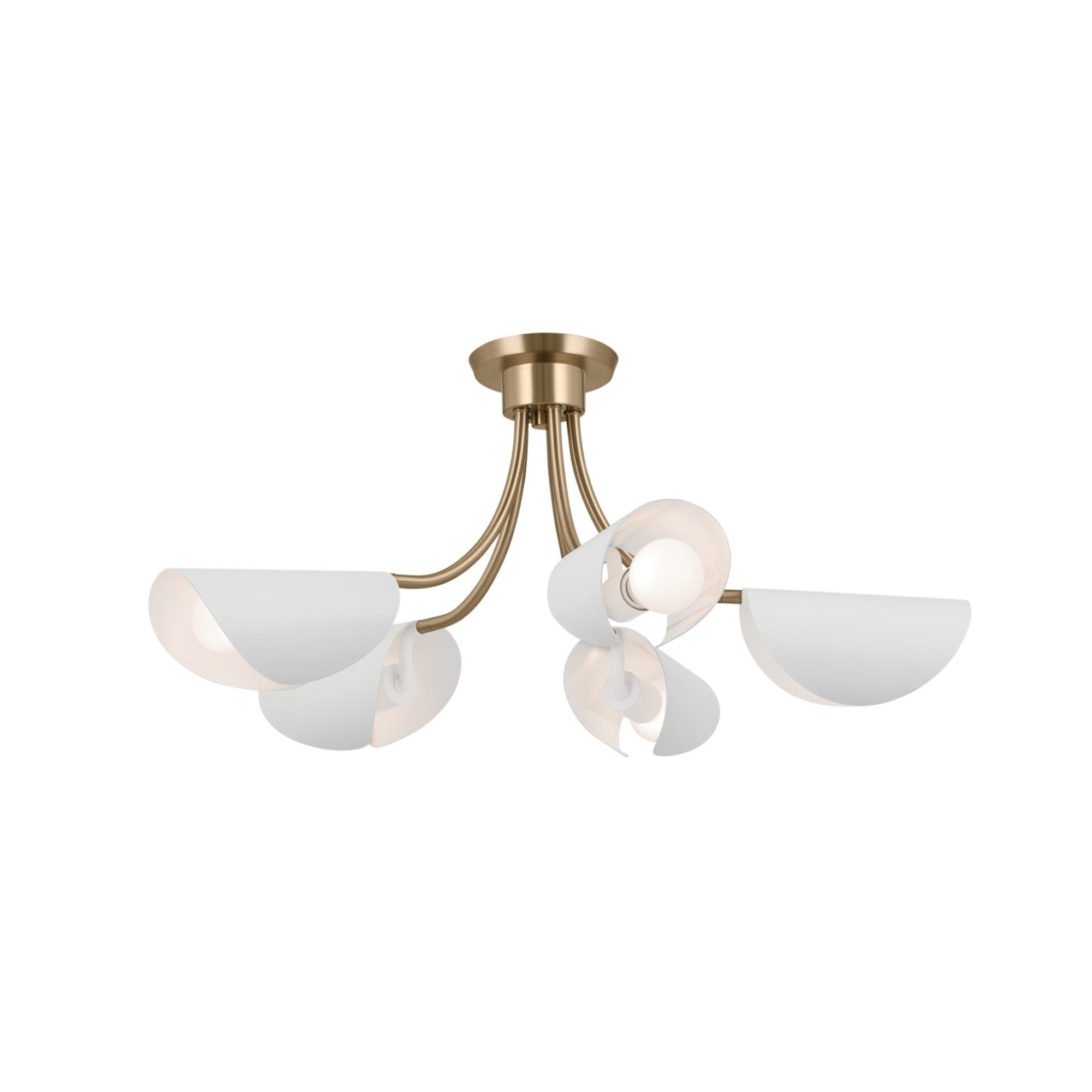 Arcus 29-Inch 5-Light Champagne Bronze Chandelier with White Shade - Elegant Semi-Flush Mount Ceiling Light for Dining Room, Bedroom, or Living Room