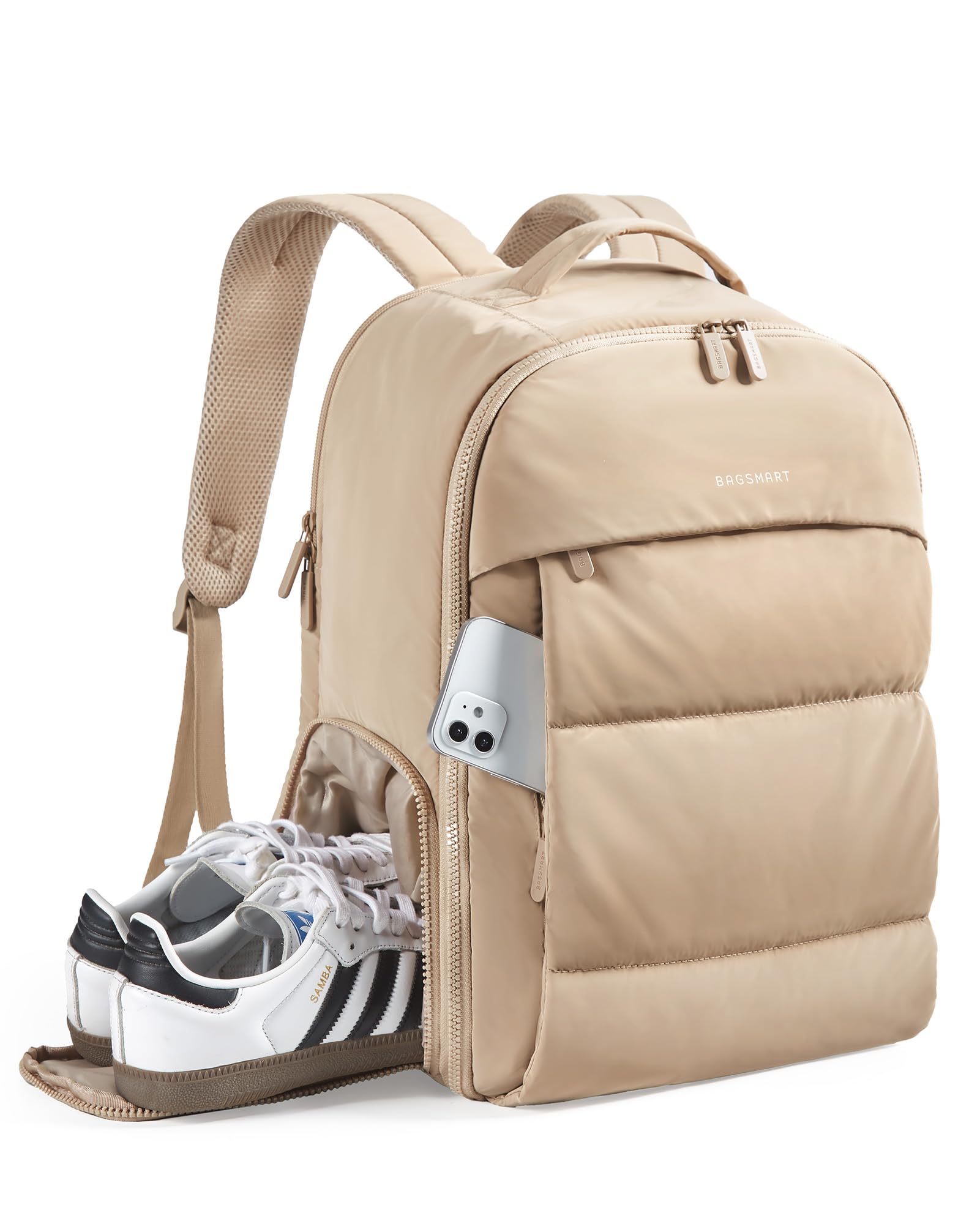 BAGSMART 30L Carry On Backpack with Shoe Compartment - Airline Approved Travel Backpack for Men & Women, Lightweight Water-Resistant Laptop Backpack Fits 15.6 Inch Notebook - Perfect for Business Travel, Gym, Hiking & Daily Commute (Camel)