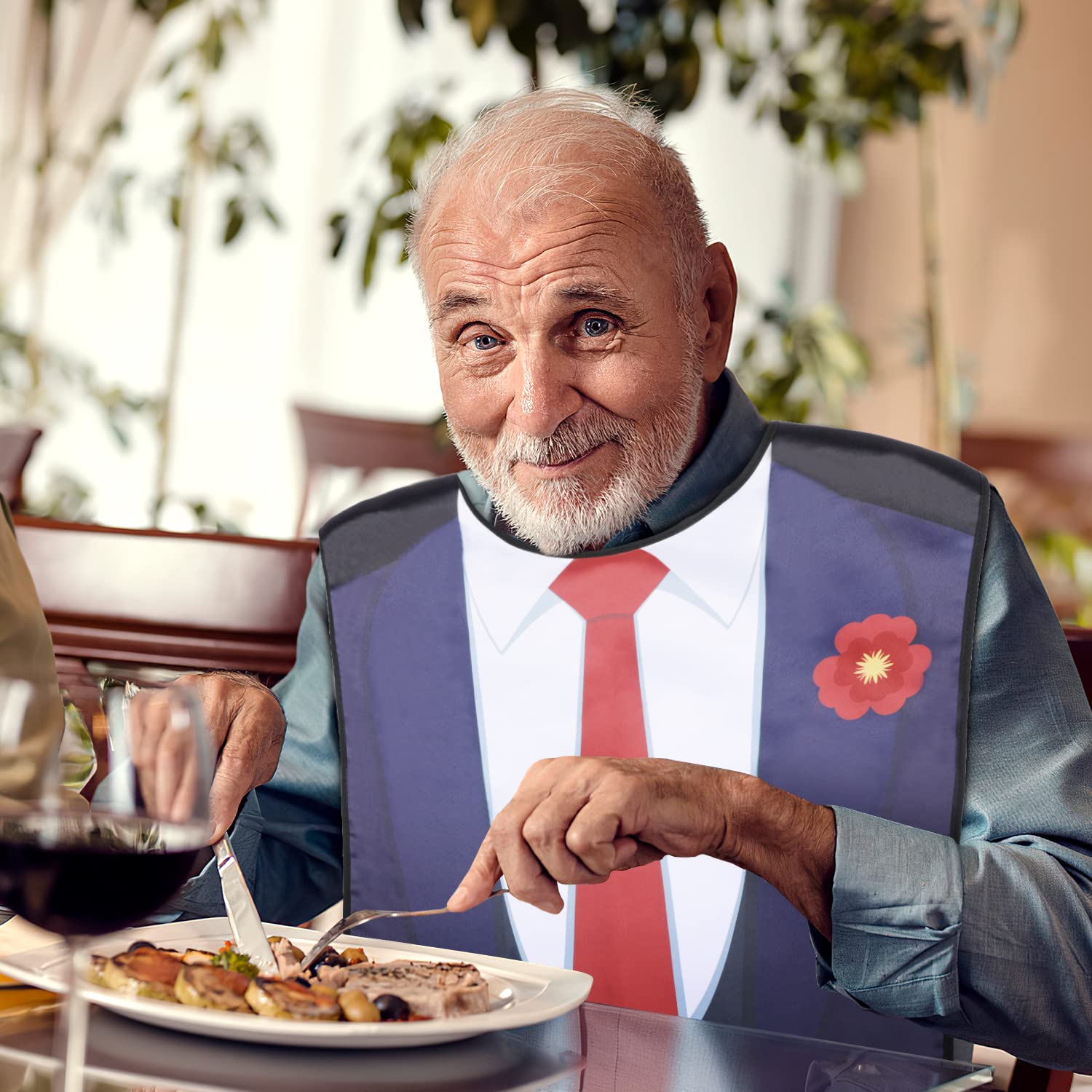 Luckits 4 Pack Reusable Waterproof Adult Bibs for Men & Elderly - Soft Washable Eating Aprons for Dining, Funny Cloth Protector for Elderly Patients, Men & Women - Perfect for Mealtime, Nursing Homes & Dementia Care