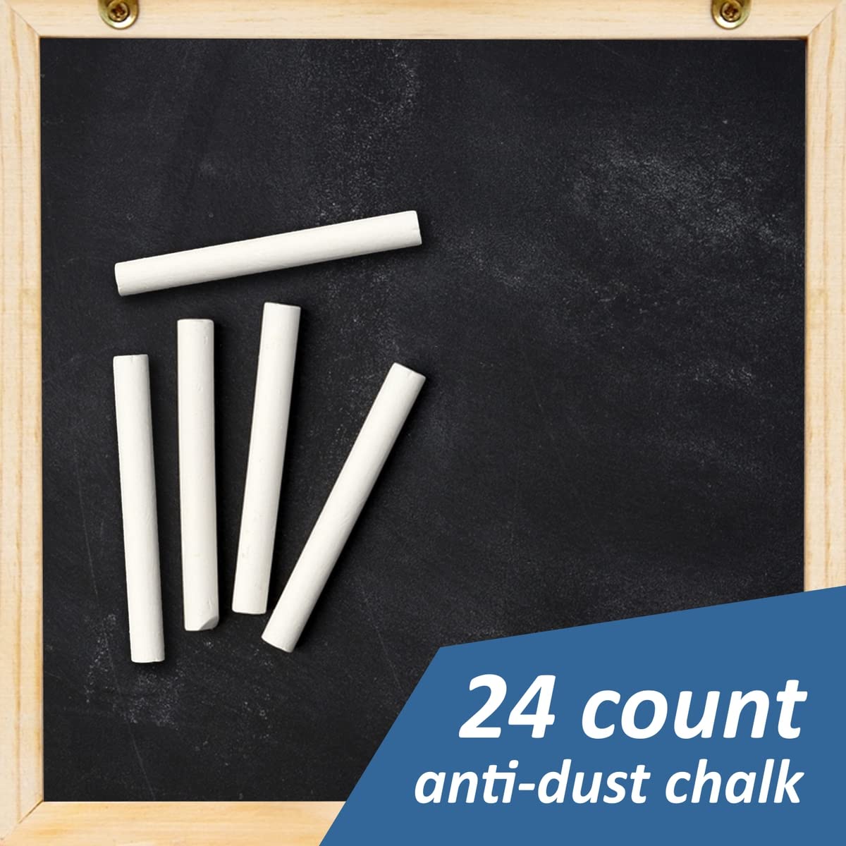 24 Pack White Dustless Chalkboard Chalk - Thin School Chalks with 1 Felt Eraser for Kids, Teachers & Artists | Perfect for Classroom, Office, Home & Outdoor Sidewalk Drawing