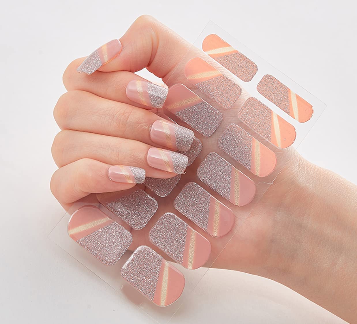 3D Nail Stickers for Women & Girls - Waterproof Glitter Luxury Self-Adhesive DIY Nail Art Decals - 14-Piece Peel Off Nail Extensions (Multicolor) - Perfect for Parties, Weddings, and Everyday Fashion