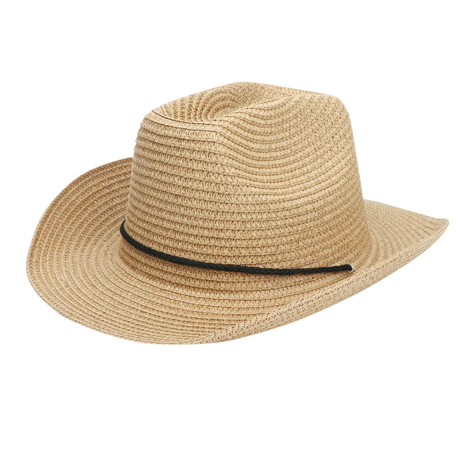 Vintage Western Cowboy Hat for Men & Women - Silver Summer Party Hat with Drawstring, Sun Protection & Breathable Weave - Perfect for Beach, Outdoor, and Western Theme Events