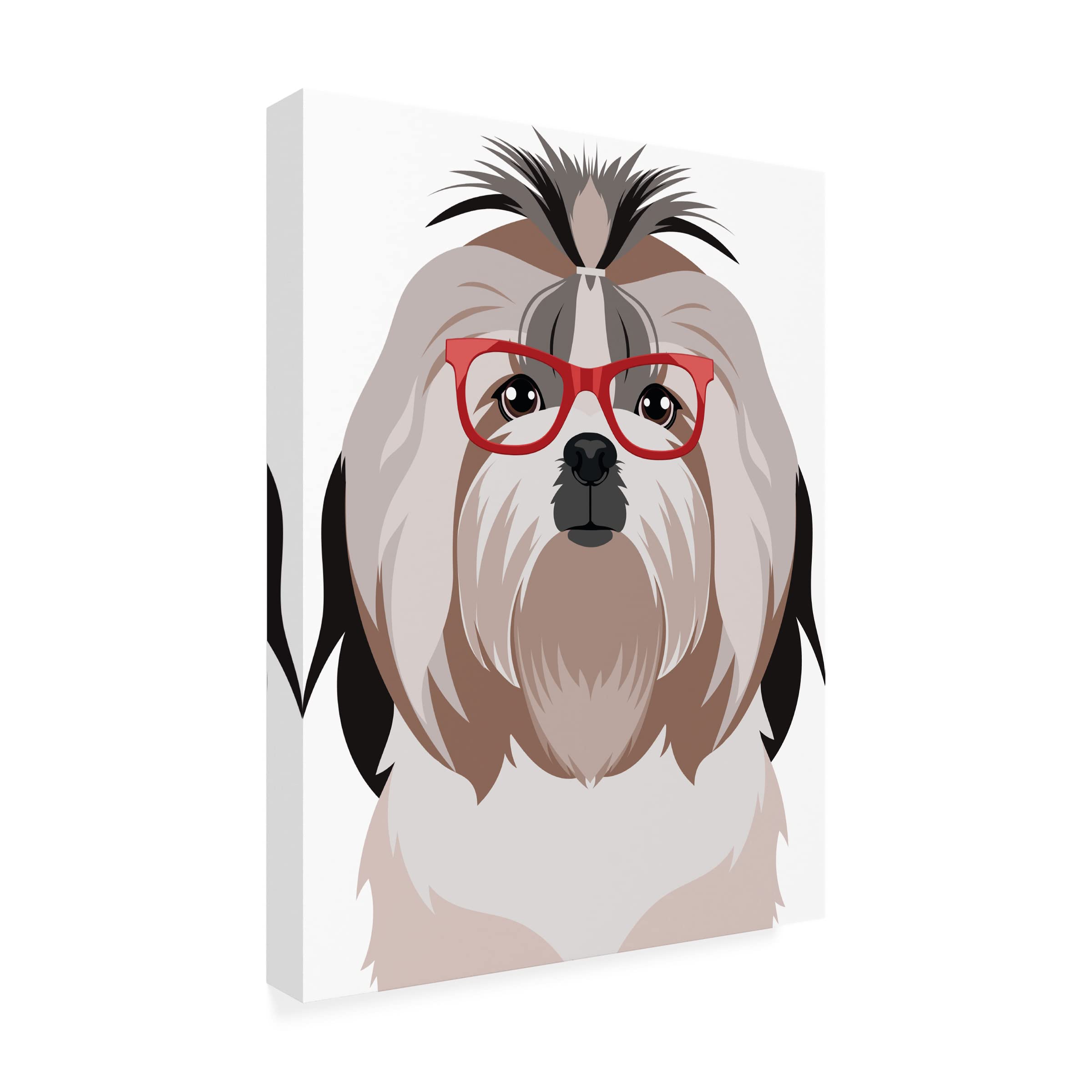 Shih Tzu Wearing Hipster Glasses Canvas Wall Art - Modern Pet Portrait Painting for Living Room, Bedroom & Office Decor - Funny Dog Gift for Pet Lovers