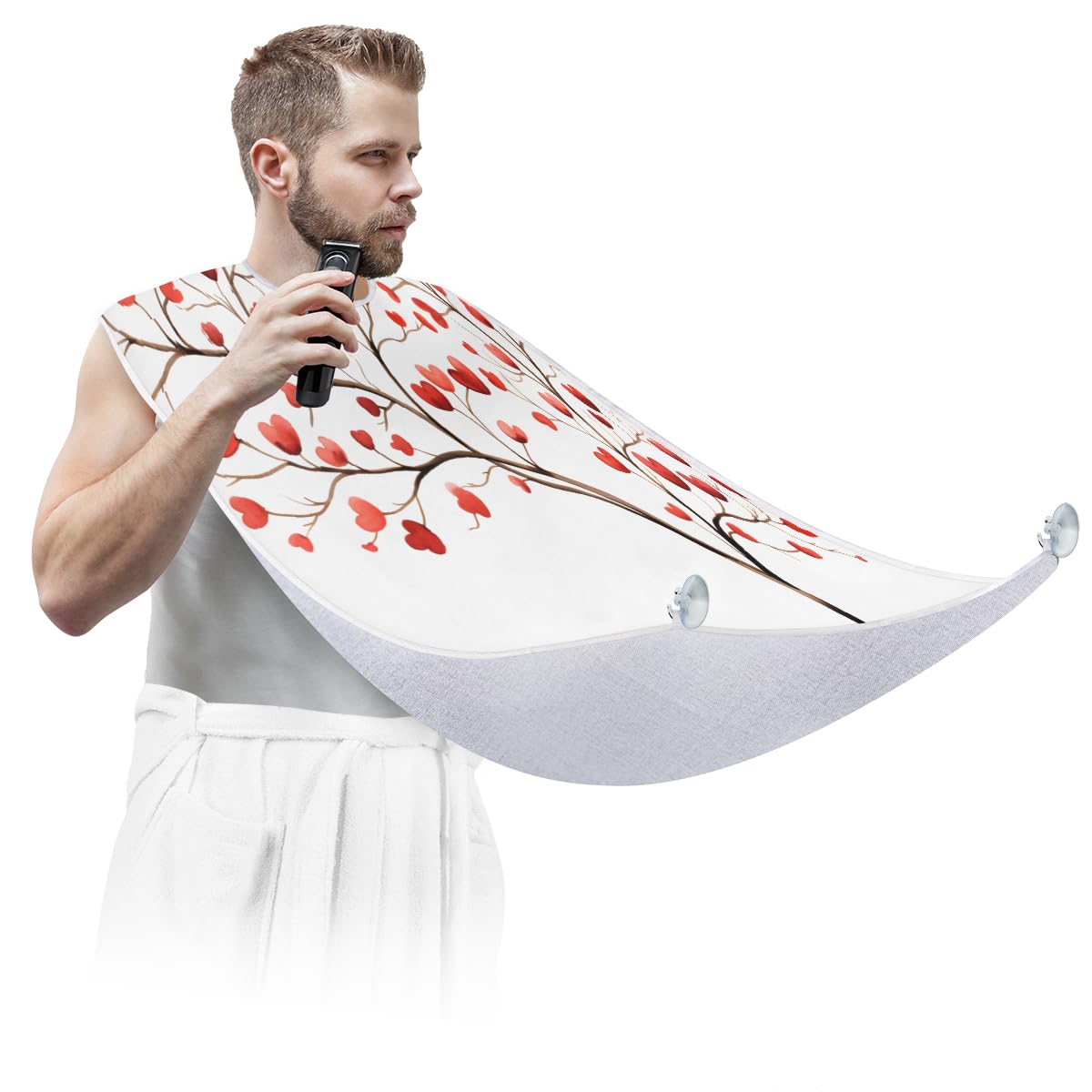 **Men's Beard Shaving Bib with Red Heart Design - Waterproof Hair Dye & Makeup Apron for Barbers & Stylists - Sink Hair Catcher & Beard Trimming Tool - Perfect for Home Grooming & Salon Use**