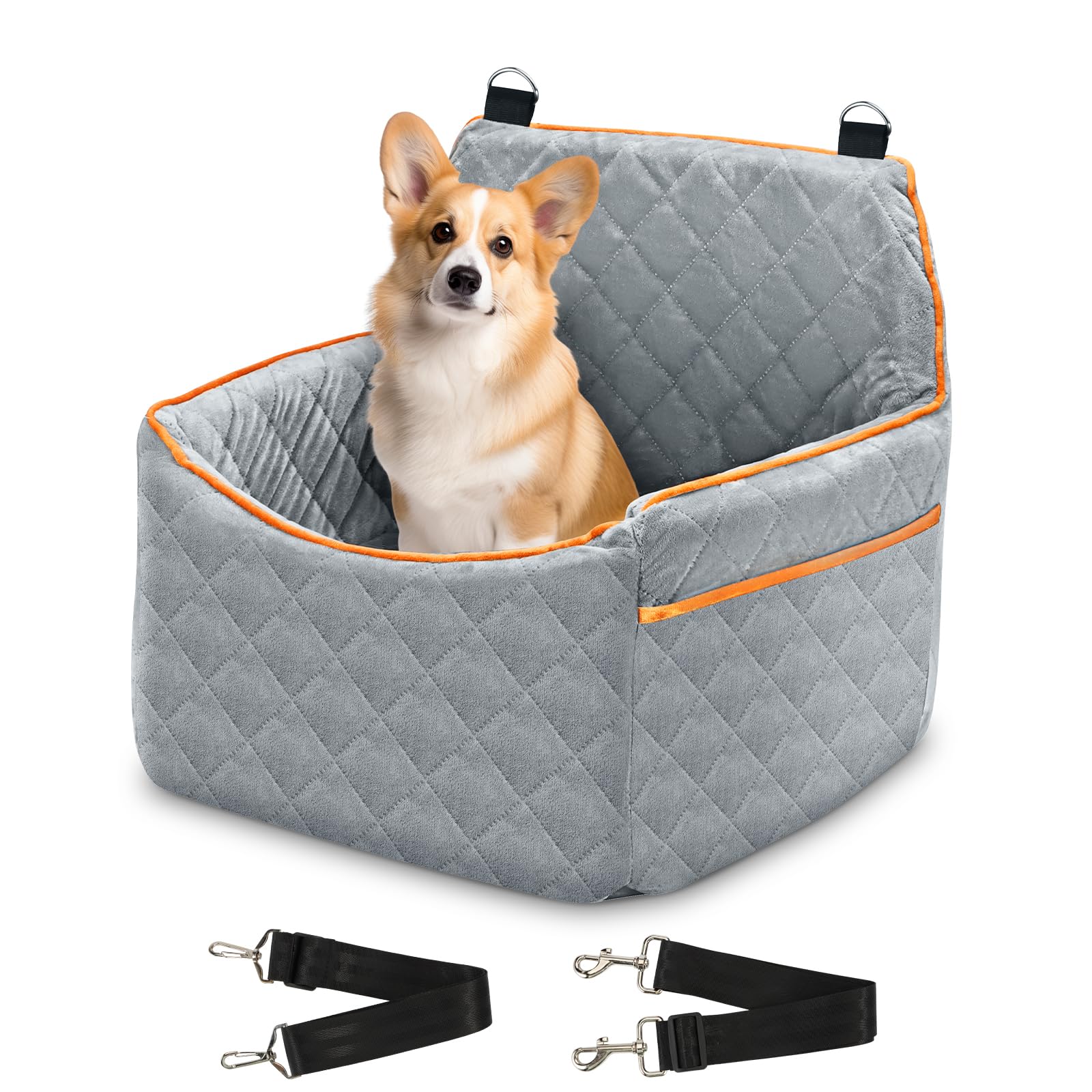 **Premium Dog Car Seat for Small & Medium Dogs - Washable Pet Booster Seat with Removable Thick Cushion, Storage Pockets & Safety Belt - Supports Up to 30lbs - Perfect for Road Trips, Travel & Daily Commutes**