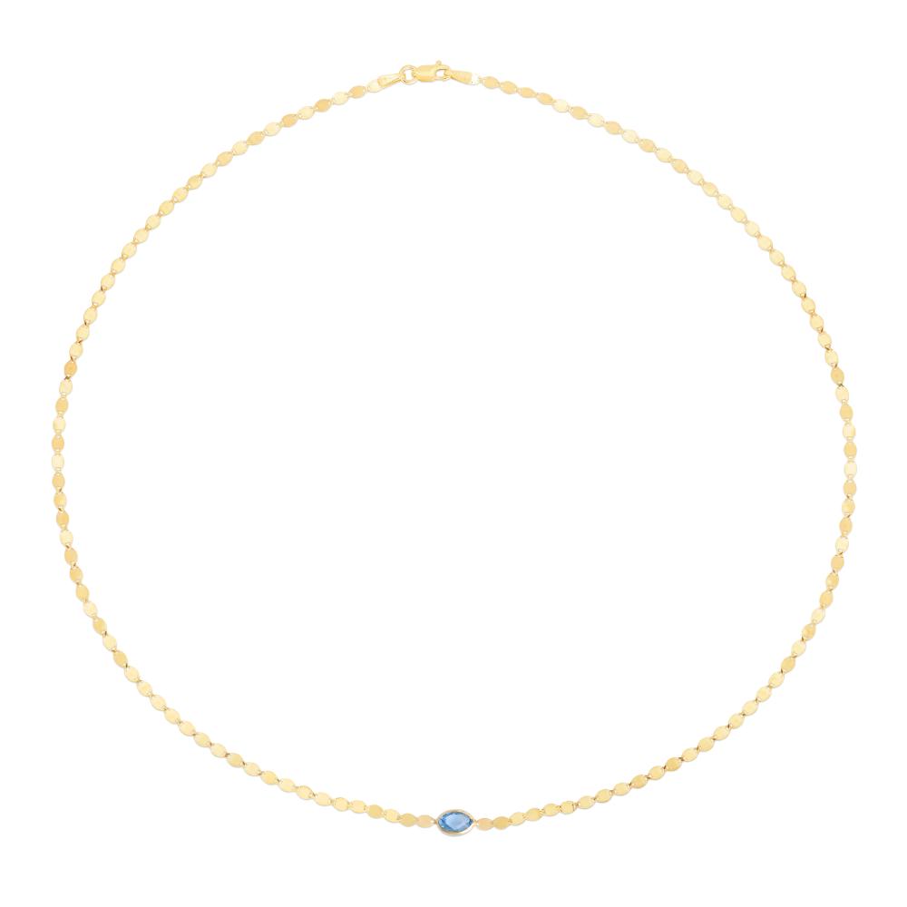 14K Gold Blue Topaz Mirrored Chain Necklace for Women - Elegant Layering Jewelry Gift for Birthday, Anniversary & Special Occasions