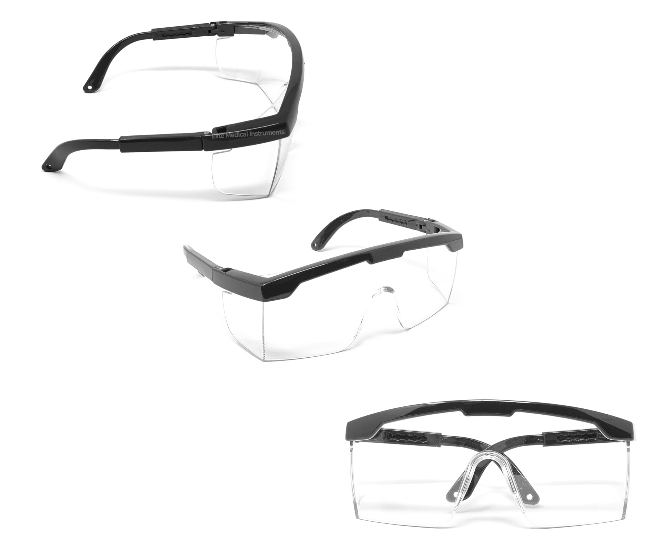 Elite Medical Adjustable Safety Glasses - Anti-Fog, Anti-Scratch, UV400 Protection - Full Frame with Adjustable Temples (EEW-411 Black) - Ideal for Nurses, Doctors, Lab Technicians & Industrial Workers - Perfect for Medical Procedures, Laboratory Work & Construction Sites