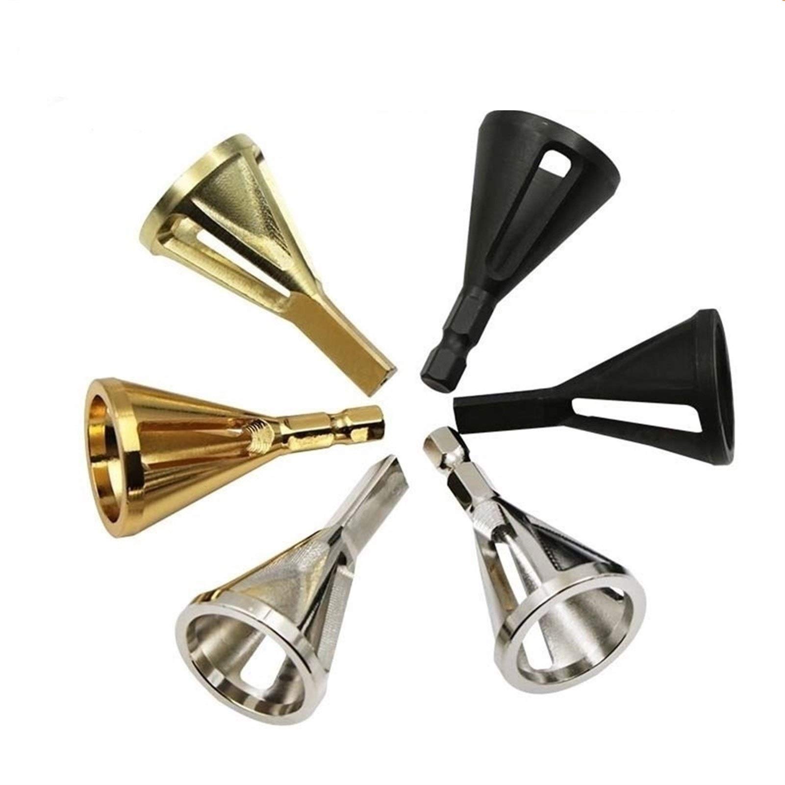 DINGGUANGHE-CUP Hex Shank Drill Bits Set - Stainless Steel Wood Drilling & Deburring Tools with Triangle Shank - Power Tool Accessories for Chamfering & Burr Removal (6-Piece Black Hexagon Set) - Perfect for Woodworking, Metalworking & DIY Home Projects