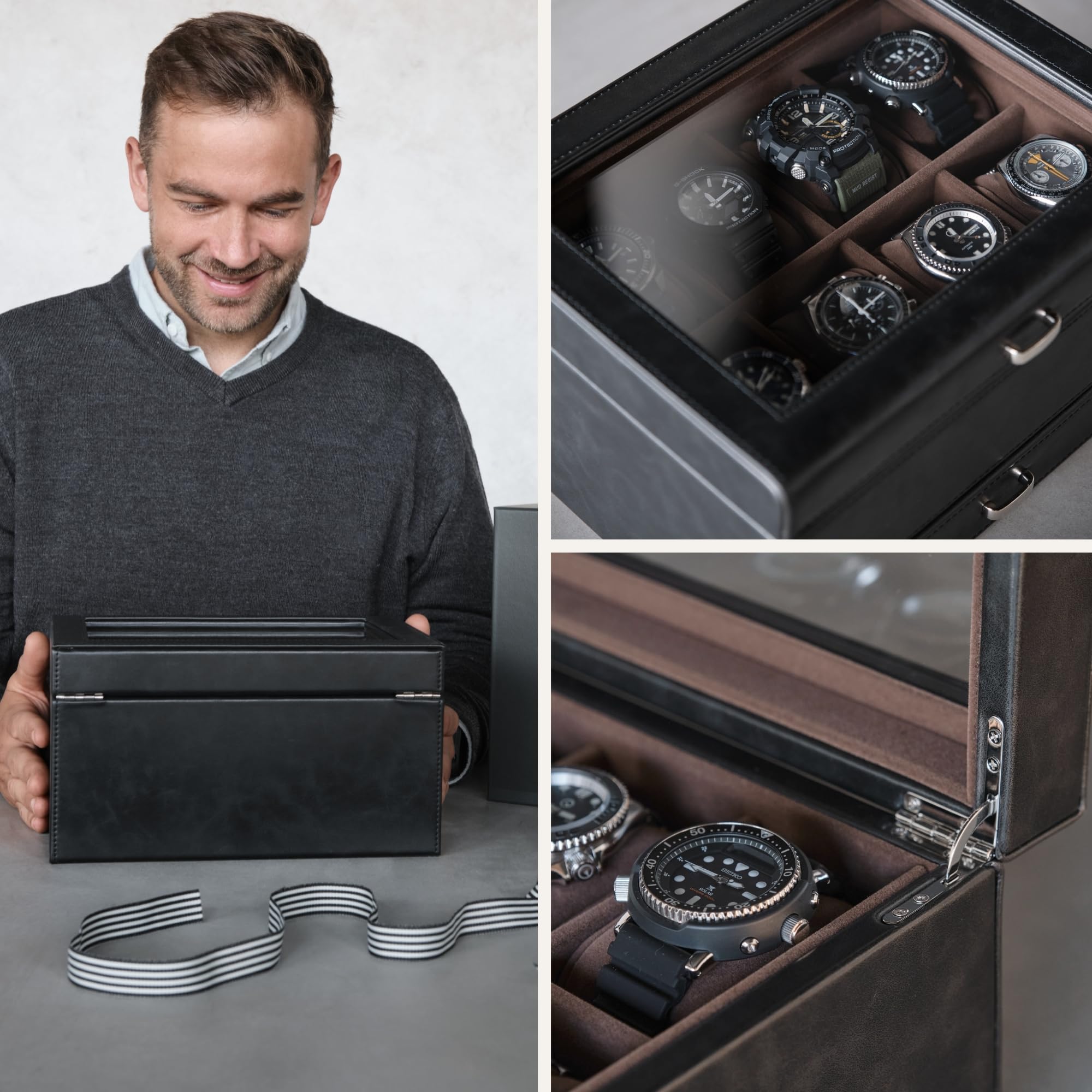 TAWBURY 8 Slot Watch Organizer Box with Storage Drawer - Premium Faux Leather Watch Case for Men | Luxury Watch Display & Storage Box with Valet Drawer | Perfect for Watch Collectors & Gift Giving