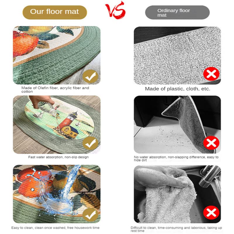Oval Hand Woven Floor Mat - Absorbent Anti-Slip Bathroom Rug | Non-Slip Kitchen Mat, Pet Mat & Double Sided Door Mat with Fruit Design - Perfect for Entryway, Spa, Laundry Room & Home Decor