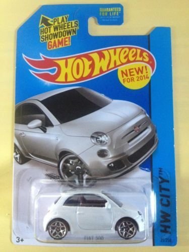 2014 Hot Wheels HW City Fiat 500 Diecast Car Toy - White 1:64 Scale Model for Kids Collection & Racing Play