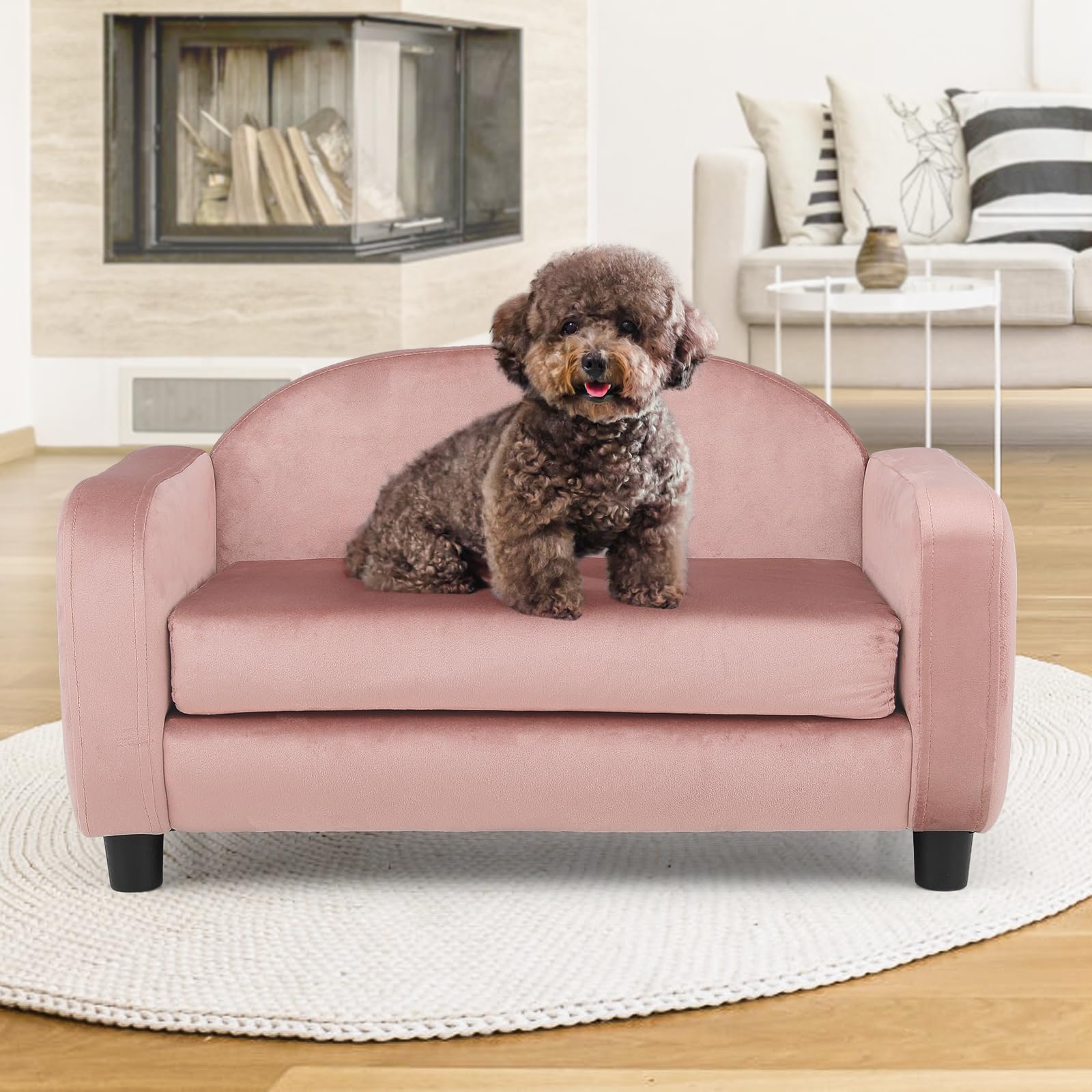 Premium Velvet Pet Sofa Bed for Small Dogs & Cats - Washable Removable Cushion, Luxurious Pink Pet Couch - Perfect for Living Room, Bedroom & Pet Nursery Decor
