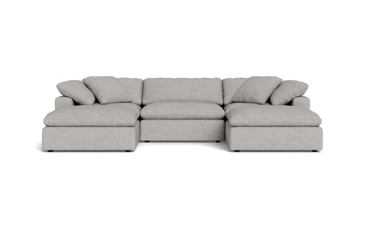 Fluffy 3-Piece Sofa Set with Double Ottoman - Soft and Comfortable Living Room Furniture for Small Spaces, Apartment, Dorm or Lounge Area