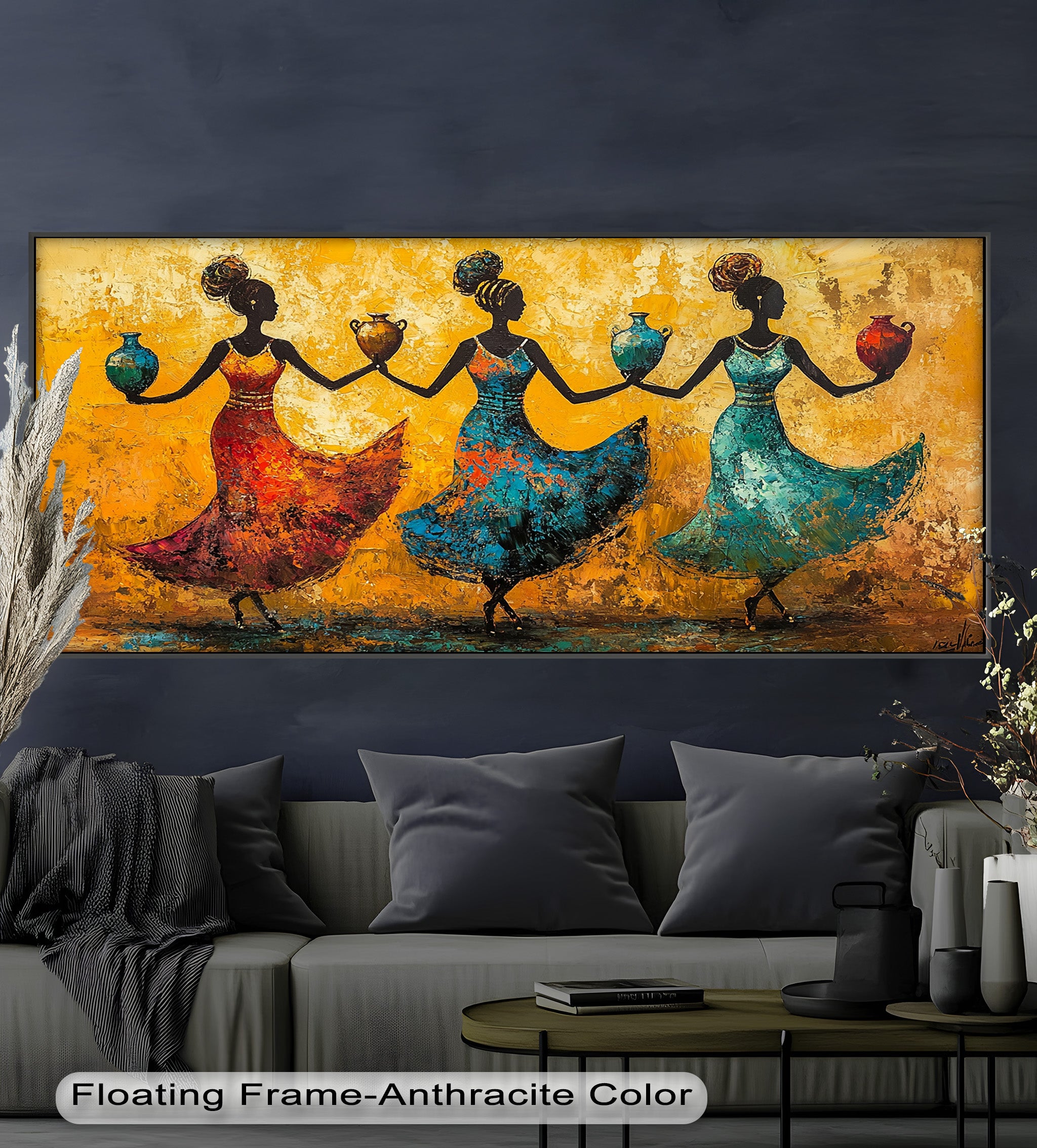 African Dance Wall Art - Handmade Women Oil Painting for Living Room & Bedroom Decor