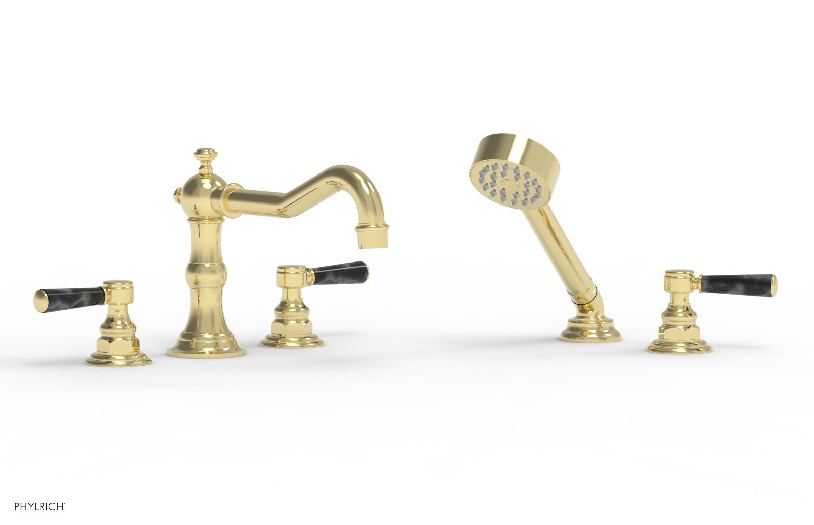 Premium HENRI Deck Tub Set with Hand Shower - Black Marble Handles - 161 50 - Luxury Bathroom Faucet for Modern Homes & Spa-Like Experience