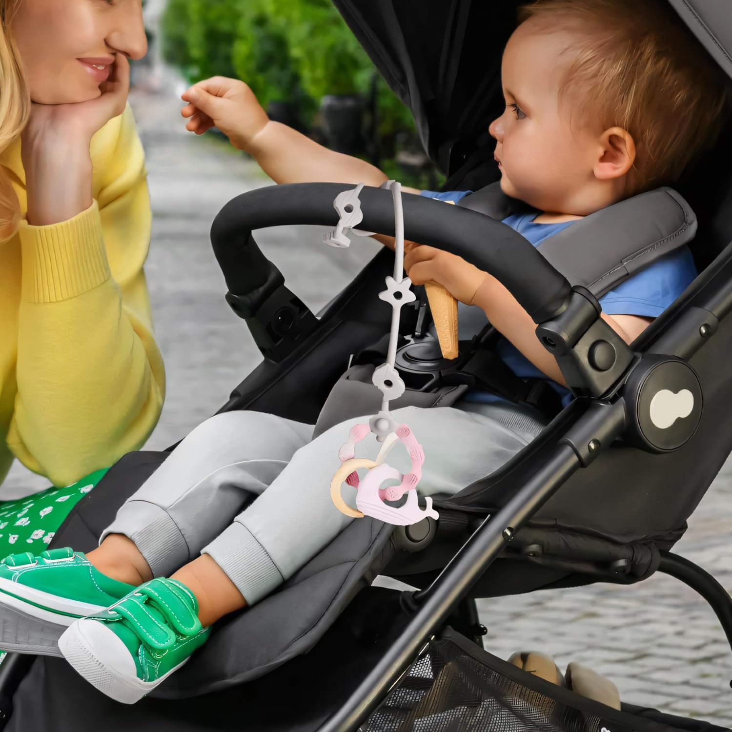 4 Pack Silicone Baby Pacifier Clips - Soft, Flexible & Sensory Textured Toy Clips for Teething, Soothing & Playtime - Perfect for Strollers, Car Seats & Diaper Bags